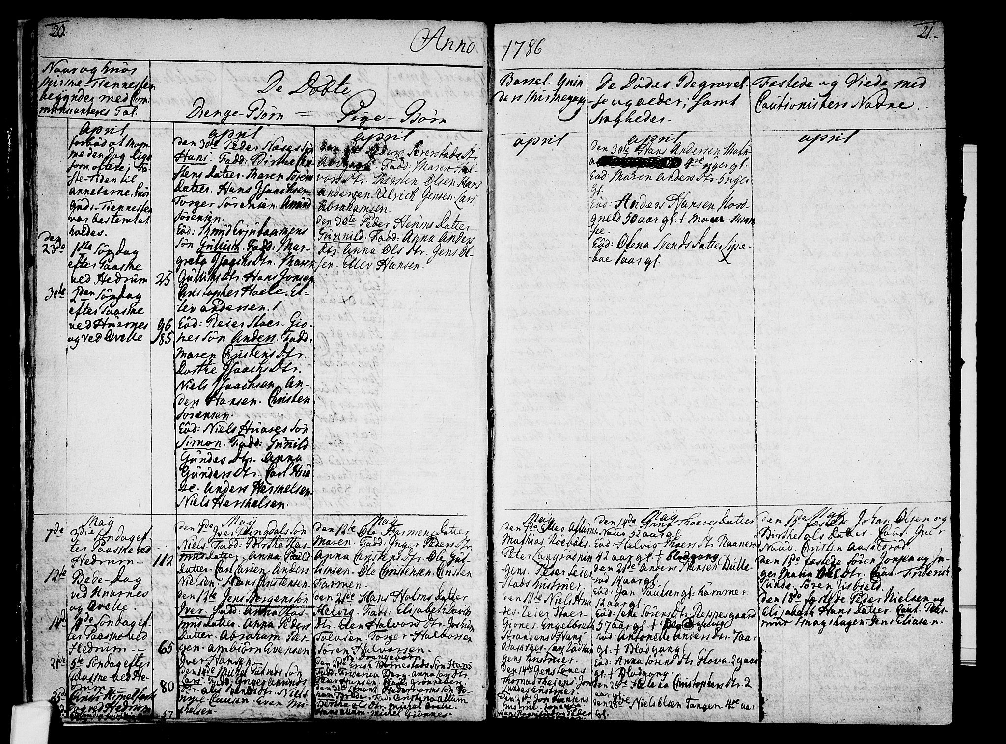 Hedrum kirkebøker, AV/SAKO-A-344/F/Fa/L0002: Parish register (official) no. I 2, 1785-1807, p. 20-21