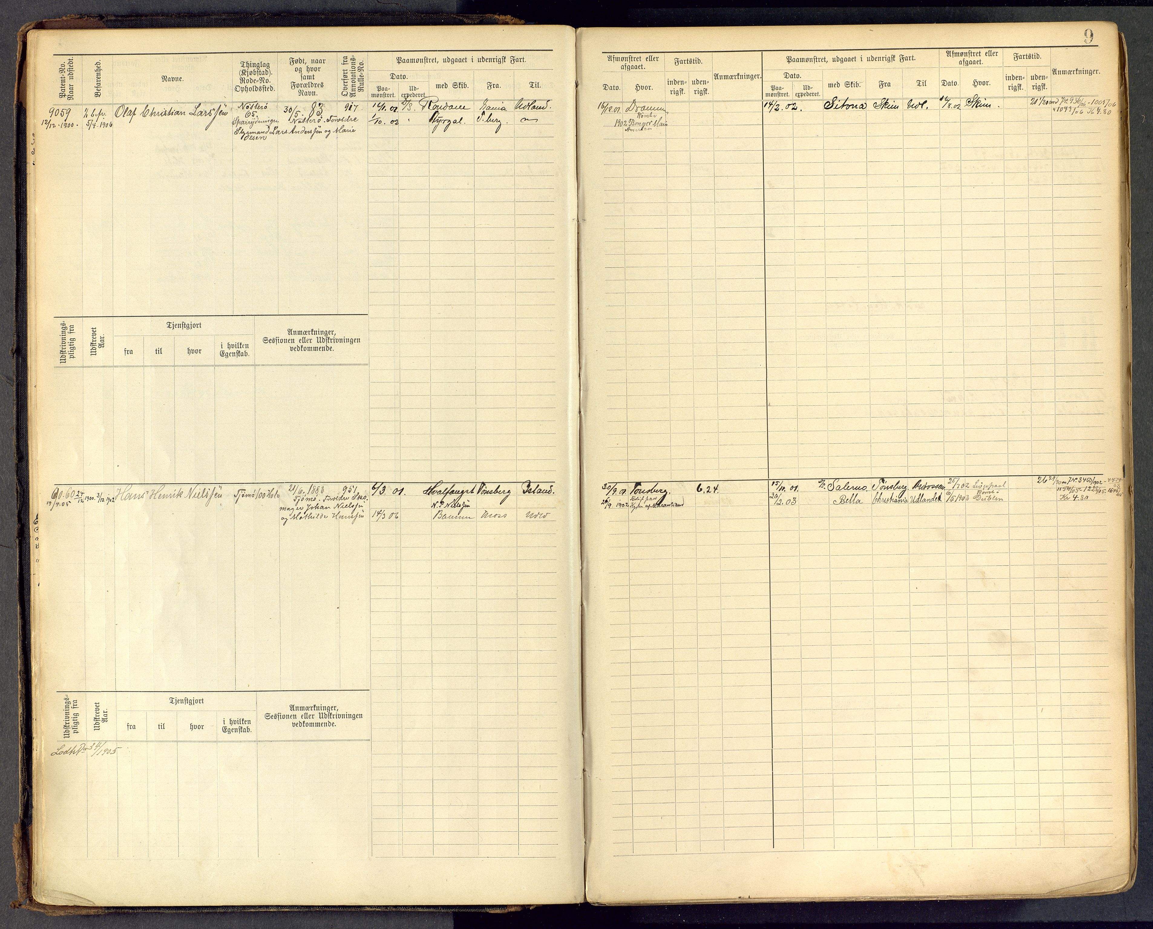 Tønsberg innrulleringskontor, AV/SAKO-A-786/F/Fc/Fcb/L0009: Hovedrulle Patent nr. 9043-9992, 1900-1921, p. 9