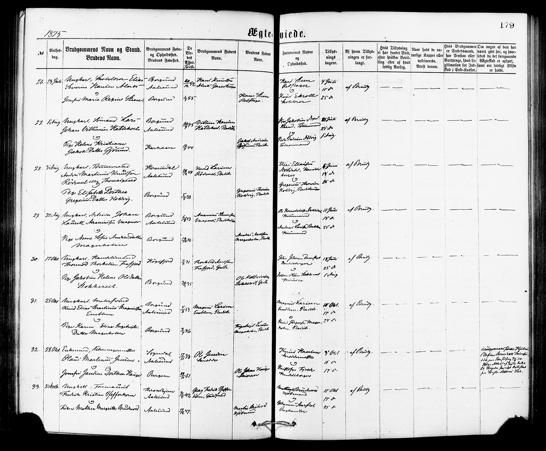 Ministerialprotokoller, klokkerbøker og fødselsregistre - Møre og Romsdal, SAT/A-1454/529/L0453: Parish register (official) no. 529A03, 1872-1877, p. 179