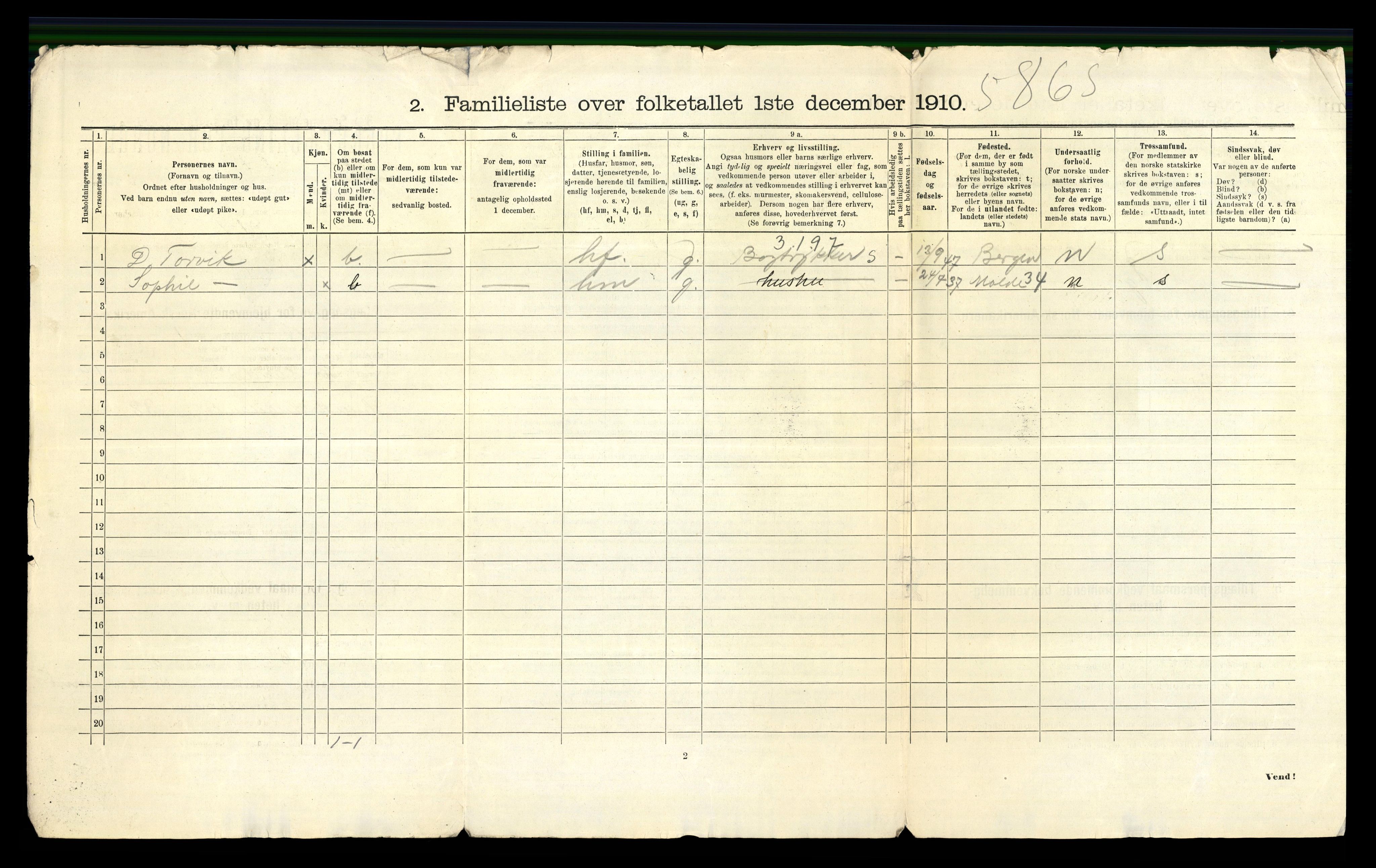 RA, 1910 census for Kristiansand, 1910, p. 4107