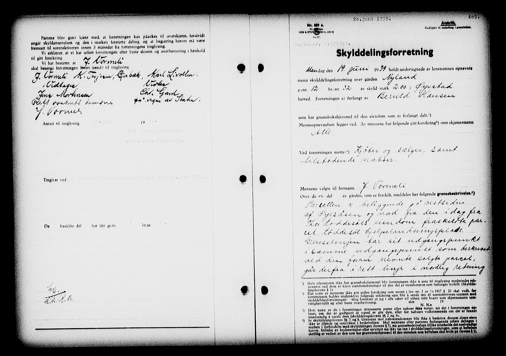 Nedenes sorenskriveri, SAK/1221-0006/G/Gb/Gba/L0046: Mortgage book no. 42, 1938-1939, Diary no: : 618/1939