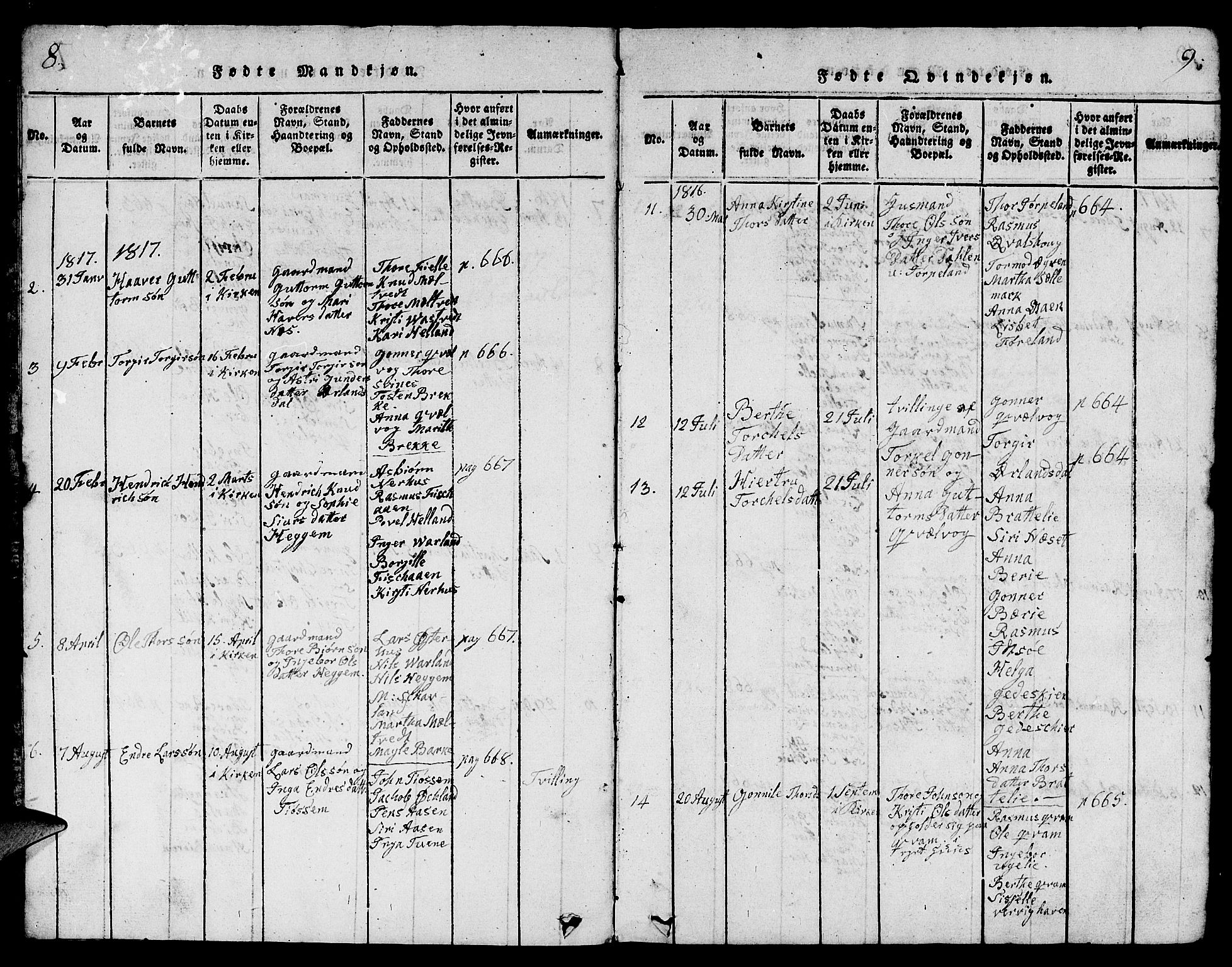 Strand sokneprestkontor, SAST/A-101828/H/Ha/Hab/L0001: Parish register (copy) no. B 1, 1816-1854, p. 8-9