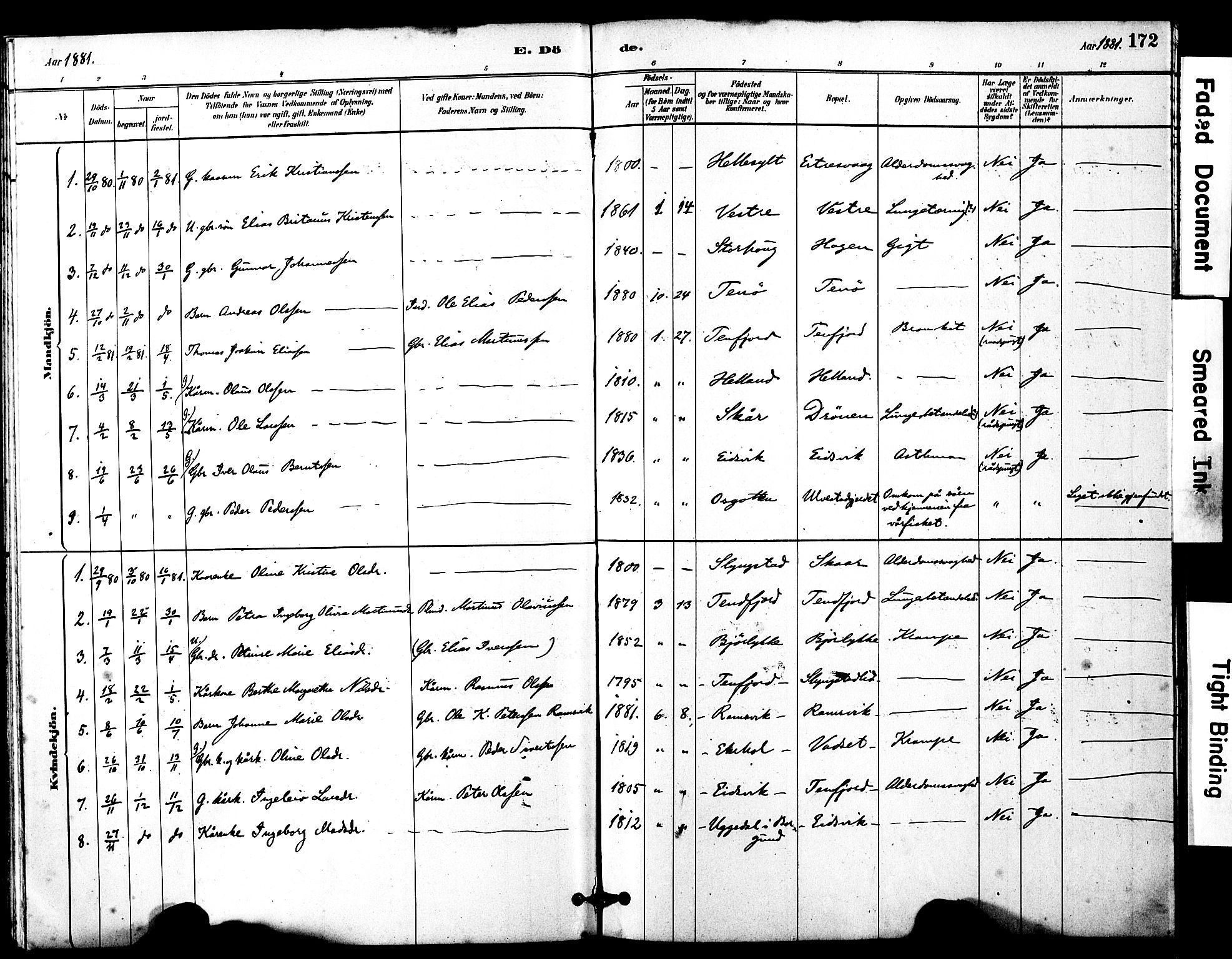 Ministerialprotokoller, klokkerbøker og fødselsregistre - Møre og Romsdal, AV/SAT-A-1454/525/L0374: Parish register (official) no. 525A04, 1880-1899, p. 172