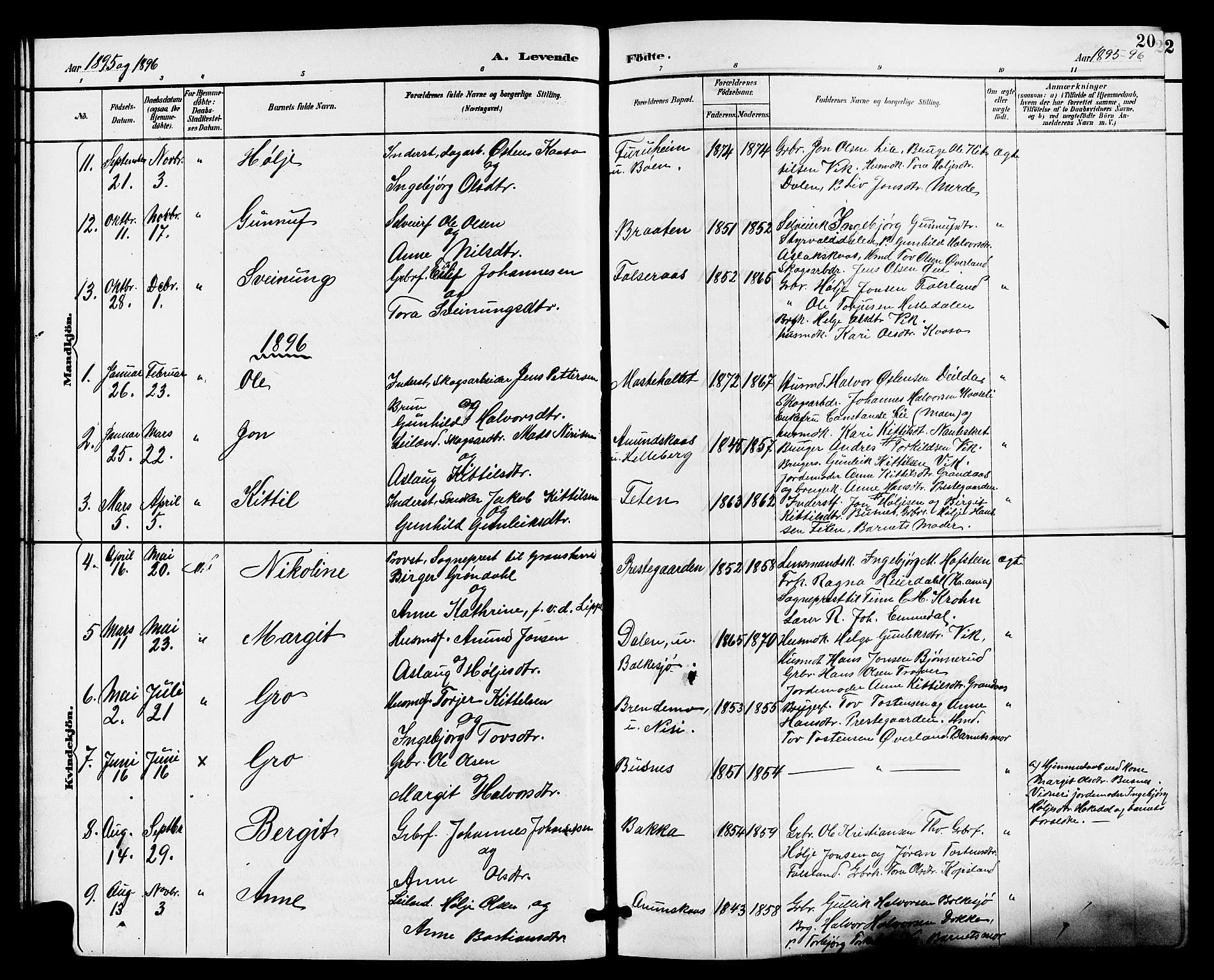 Gransherad kirkebøker, AV/SAKO-A-267/G/Ga/L0003: Parish register (copy) no. I 3, 1887-1915, p. 20