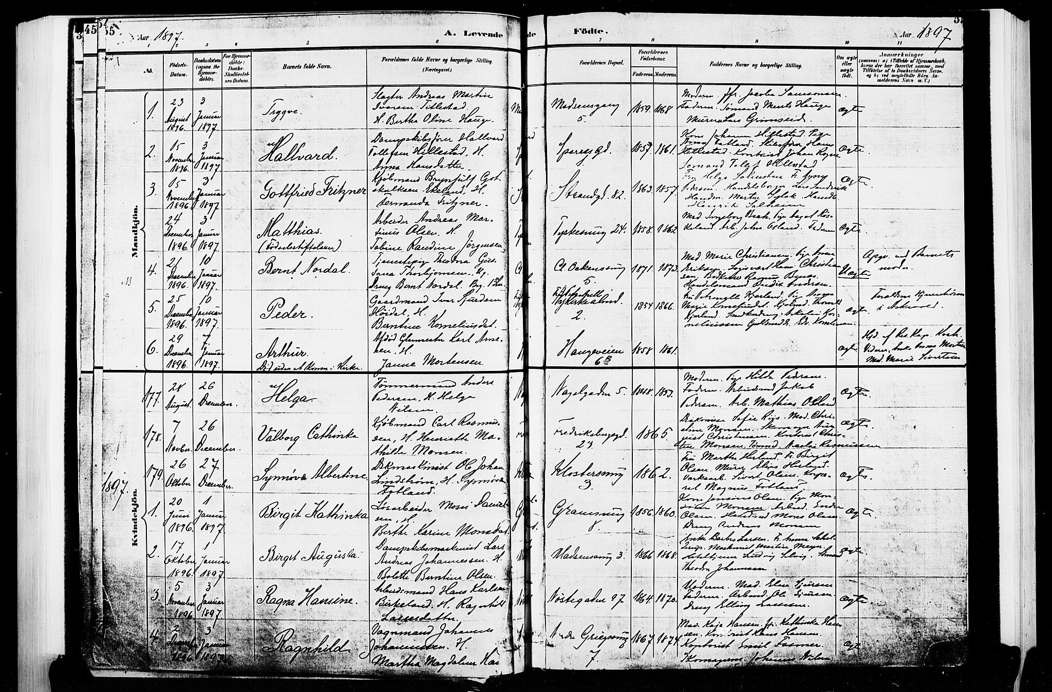 Nykirken Sokneprestembete, SAB/A-77101/H/Hab: Parish register (copy) no. B 3, 1895-1899, p. 55