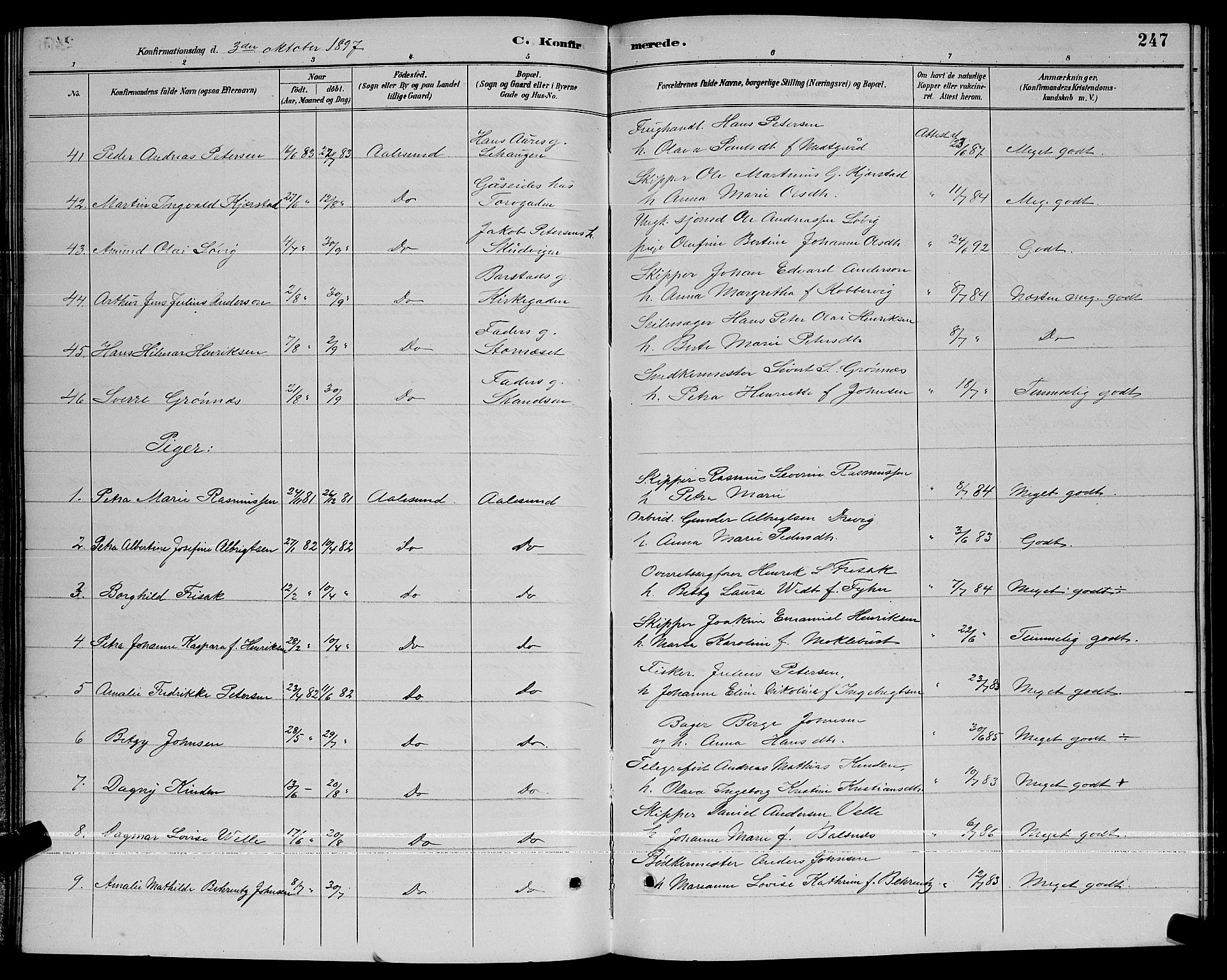 Ministerialprotokoller, klokkerbøker og fødselsregistre - Møre og Romsdal, AV/SAT-A-1454/529/L0467: Parish register (copy) no. 529C04, 1889-1897, p. 247