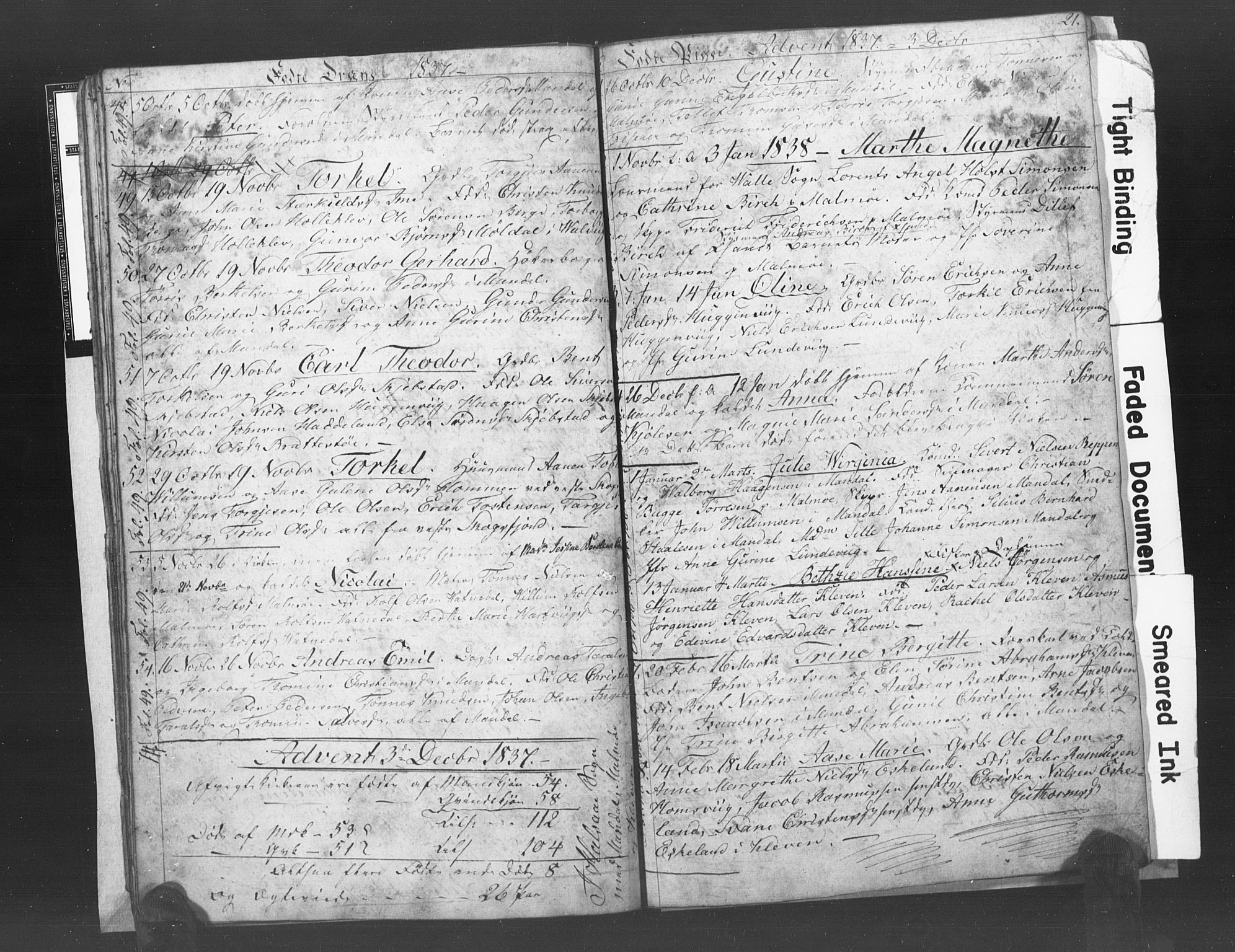 Mandal sokneprestkontor, SAK/1111-0030/F/Fb/Fba/L0003: Parish register (copy) no. B 1C, 1834-1838, p. 21