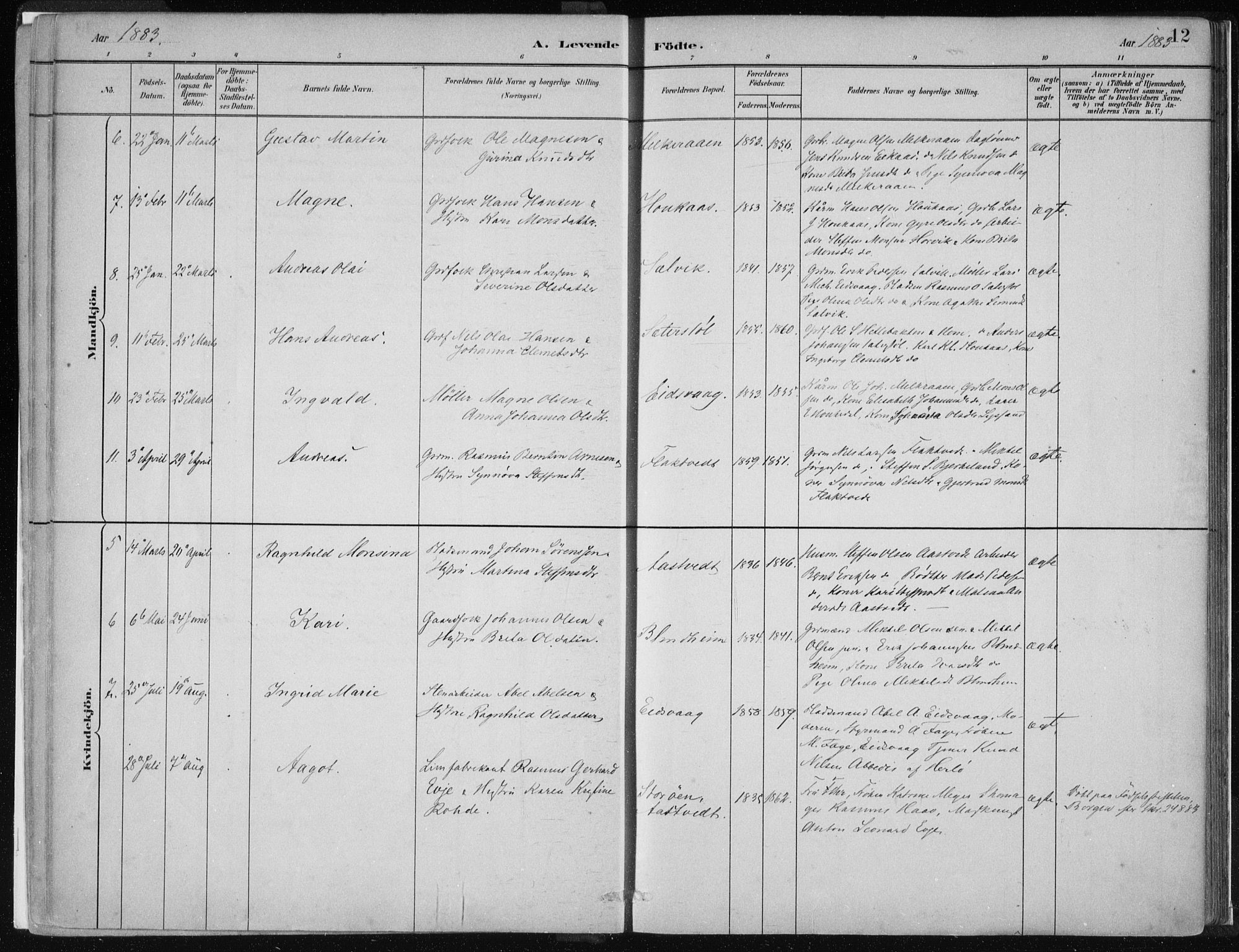 Hamre sokneprestembete, SAB/A-75501/H/Ha/Haa/Haad/L0001: Parish register (official) no. D  1, 1882-1906, p. 12