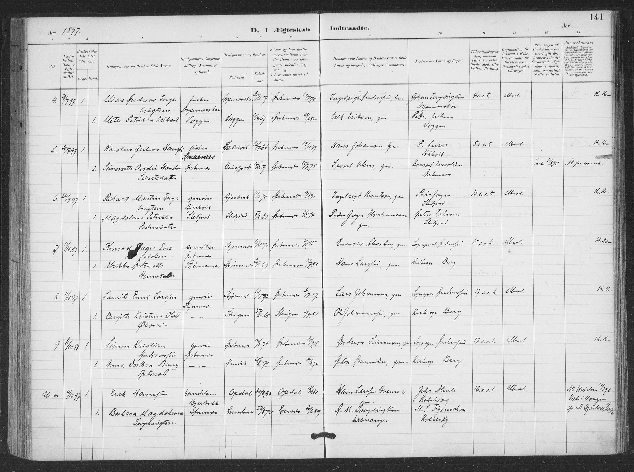 Ministerialprotokoller, klokkerbøker og fødselsregistre - Nordland, AV/SAT-A-1459/866/L0939: Parish register (official) no. 866A02, 1894-1906, p. 141