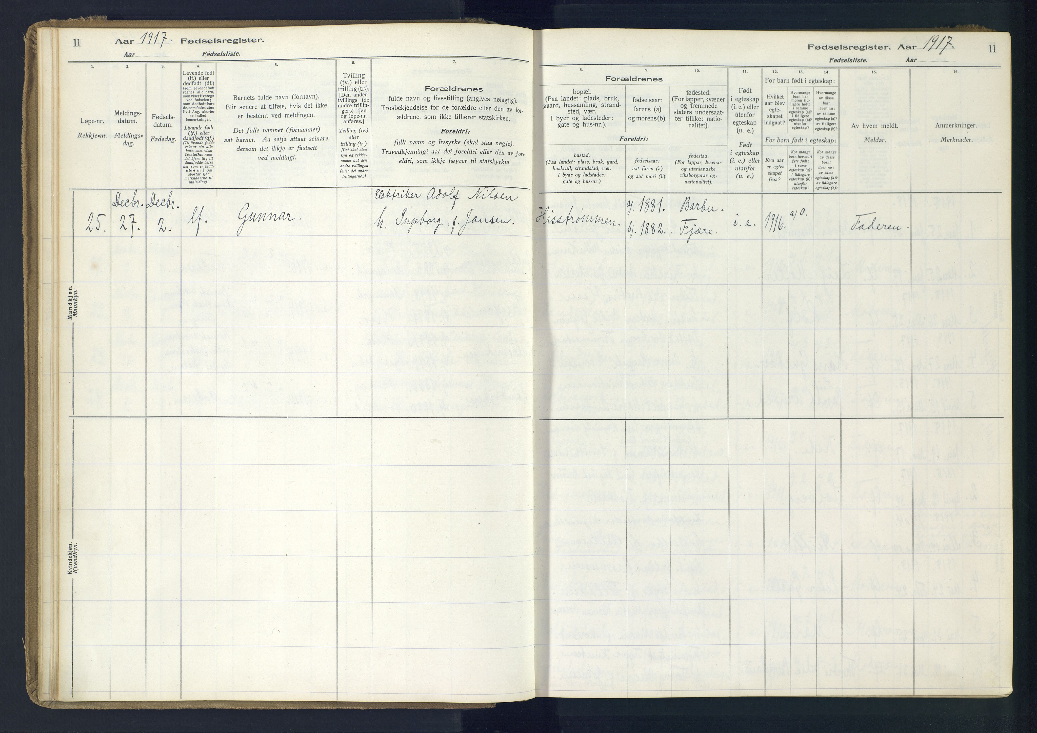 Hisøy sokneprestkontor, SAK/1111-0020/J/Ja/L0001: Birth register no. A-VI-14, 1916-1951, p. 11