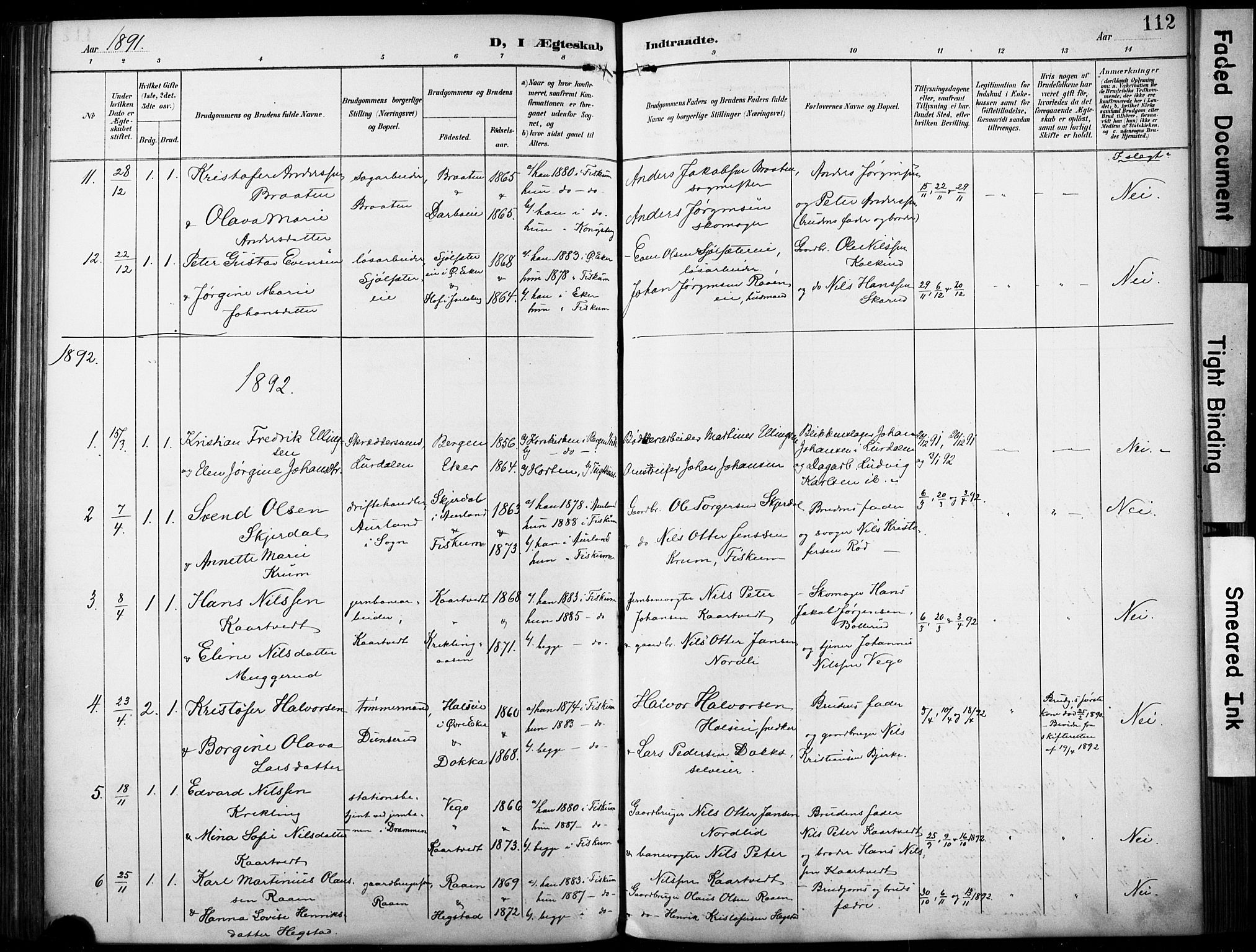 Fiskum kirkebøker, AV/SAKO-A-15/F/Fa/L0003: Parish register (official) no. 3, 1890-1905, p. 112