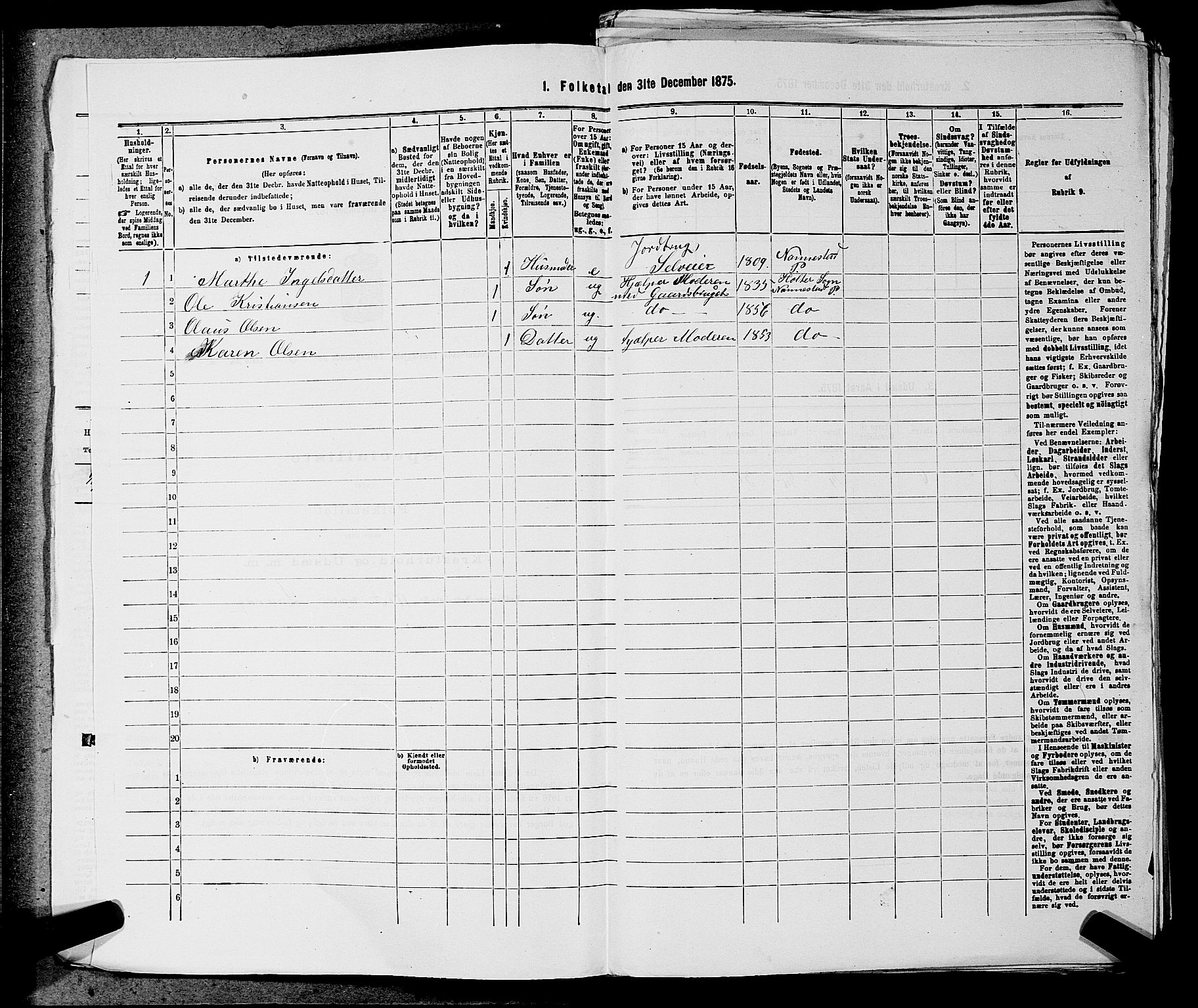 RA, 1875 census for 0238P Nannestad, 1875, p. 716