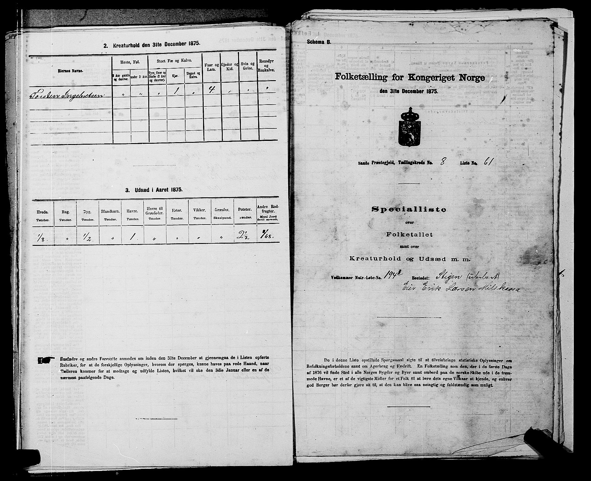 SAKO, 1875 census for 0822P Sauherad, 1875, p. 1053