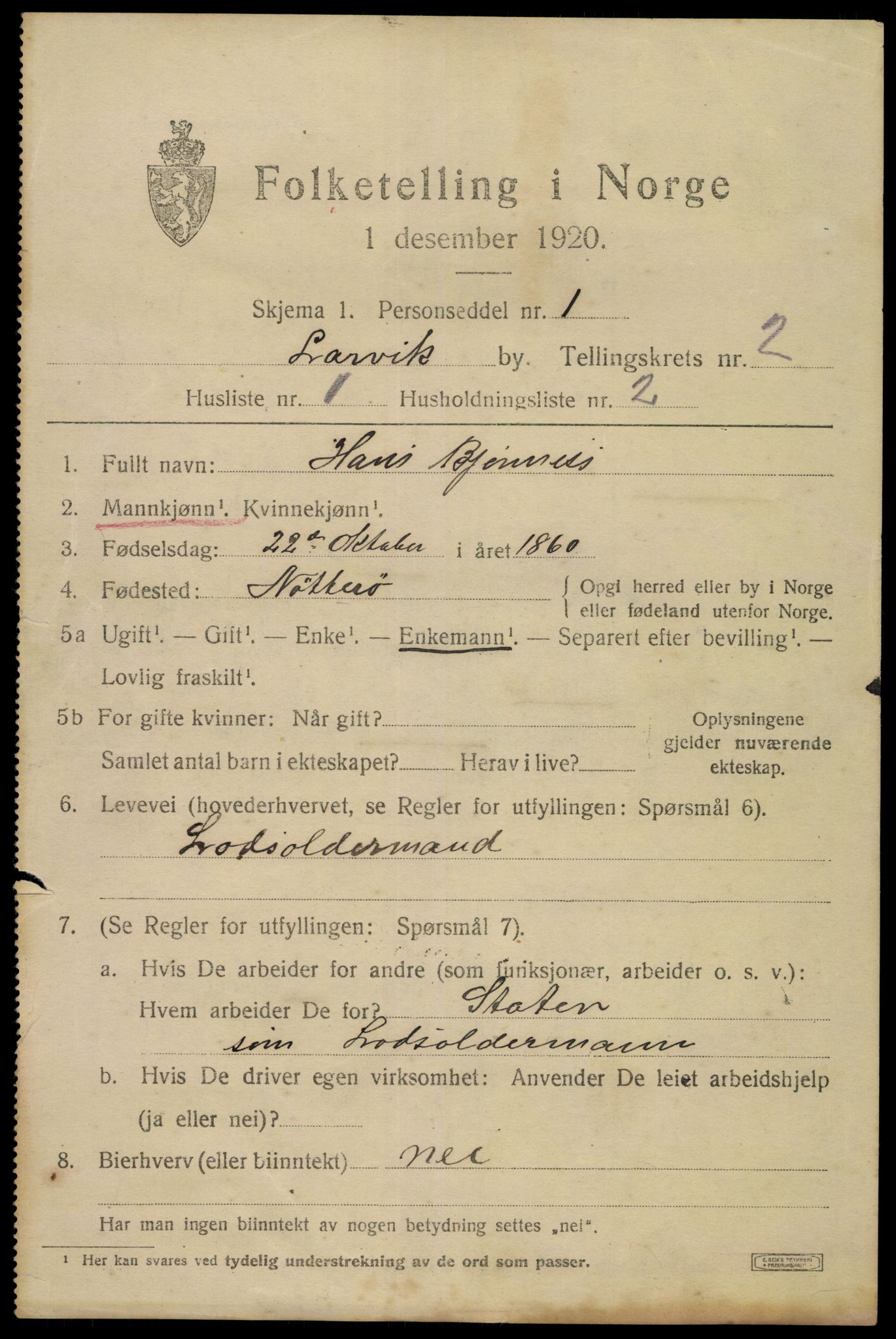 SAKO, 1920 census for Larvik, 1920, p. 10324