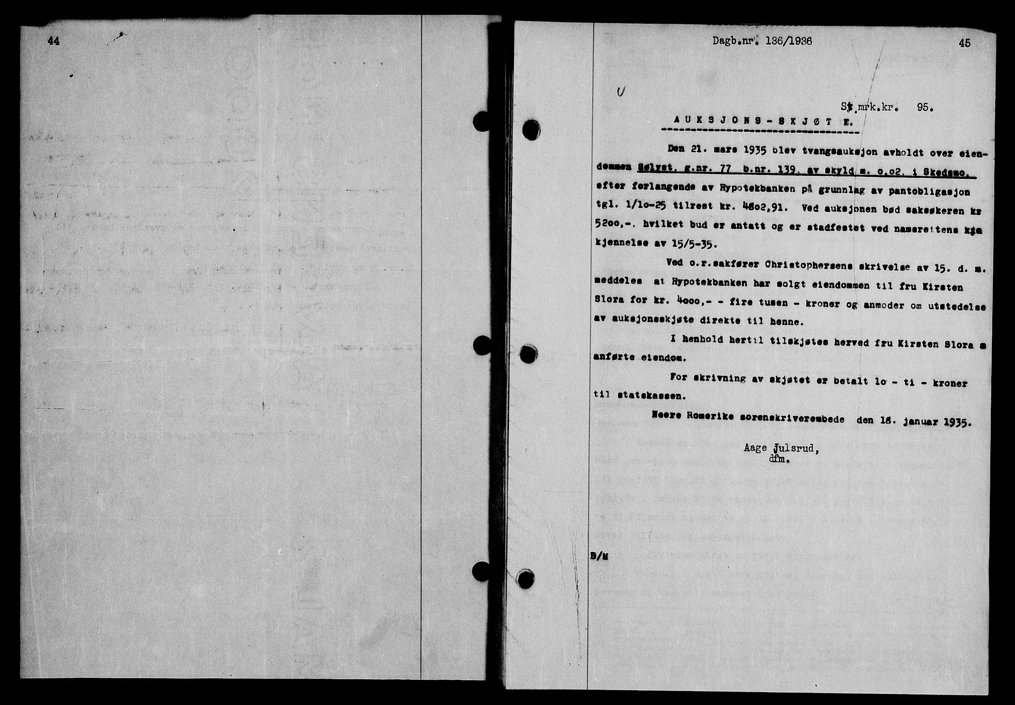 Nedre Romerike sorenskriveri, AV/SAO-A-10469/G/Gb/Gbb/L0001: Mortgage book no. A1, 1936-1936, Diary no: : 136/1936