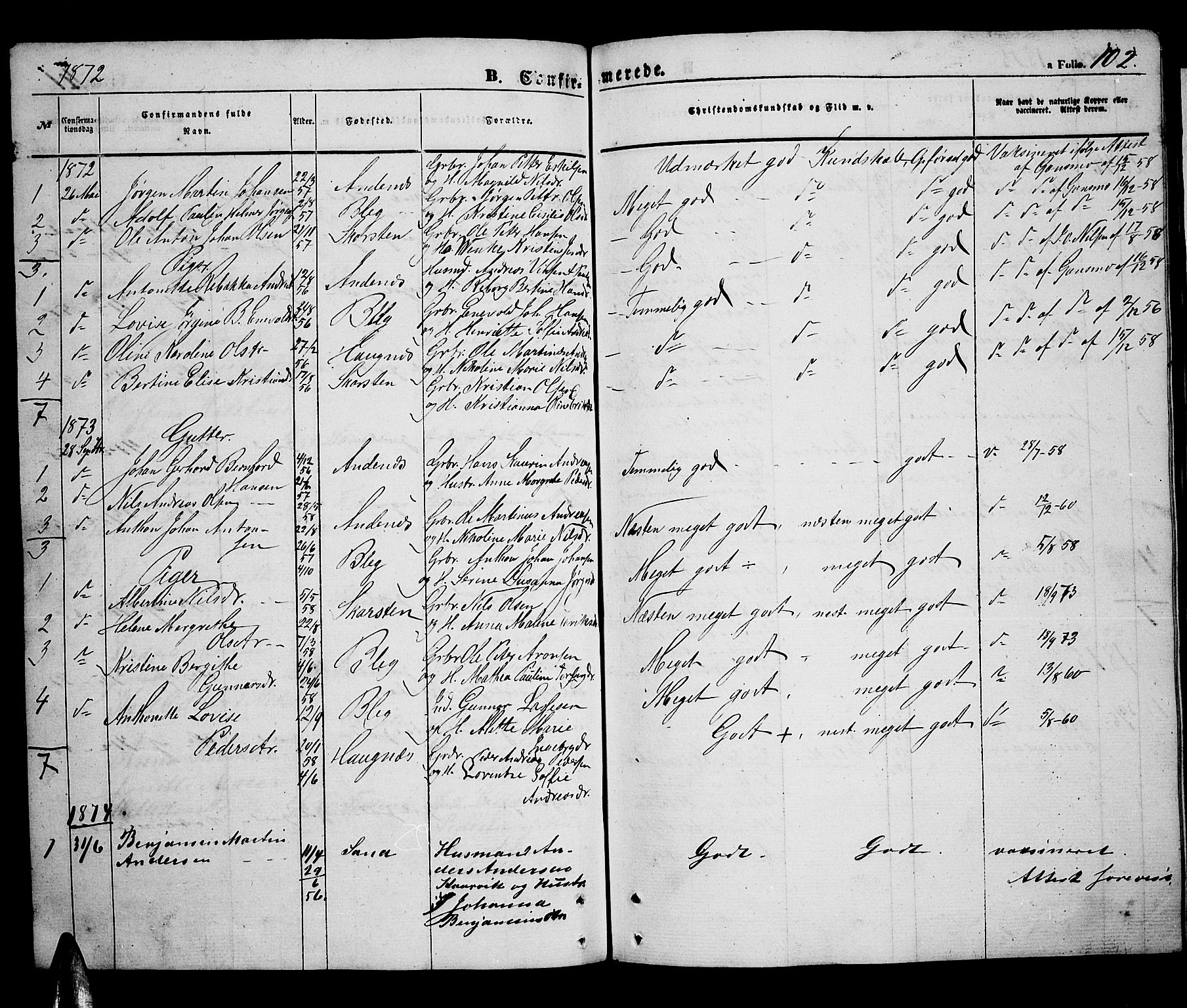 Ministerialprotokoller, klokkerbøker og fødselsregistre - Nordland, SAT/A-1459/899/L1447: Parish register (copy) no. 899C02, 1855-1886, p. 102