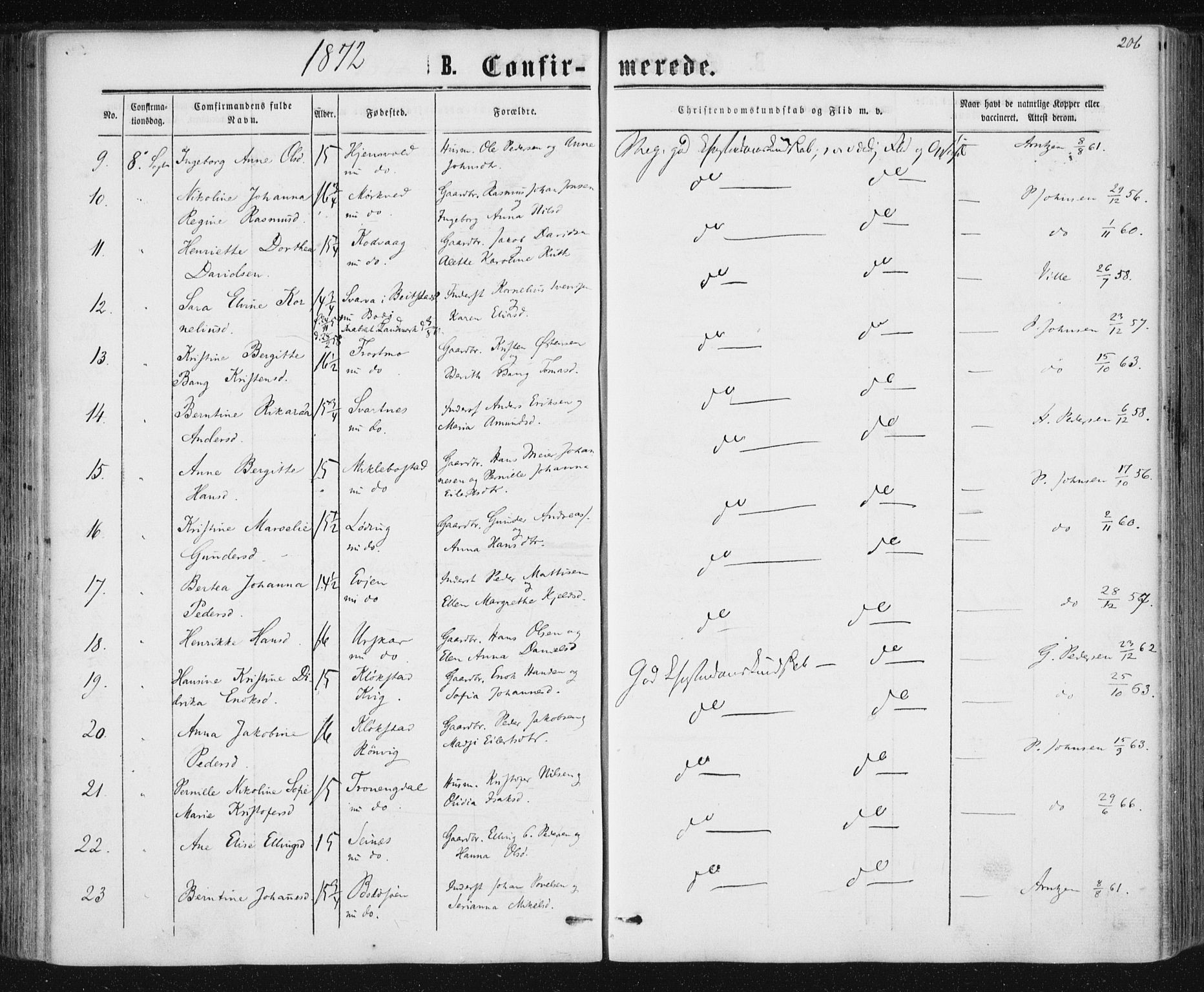 Ministerialprotokoller, klokkerbøker og fødselsregistre - Nordland, SAT/A-1459/801/L0008: Parish register (official) no. 801A08, 1864-1875, p. 206