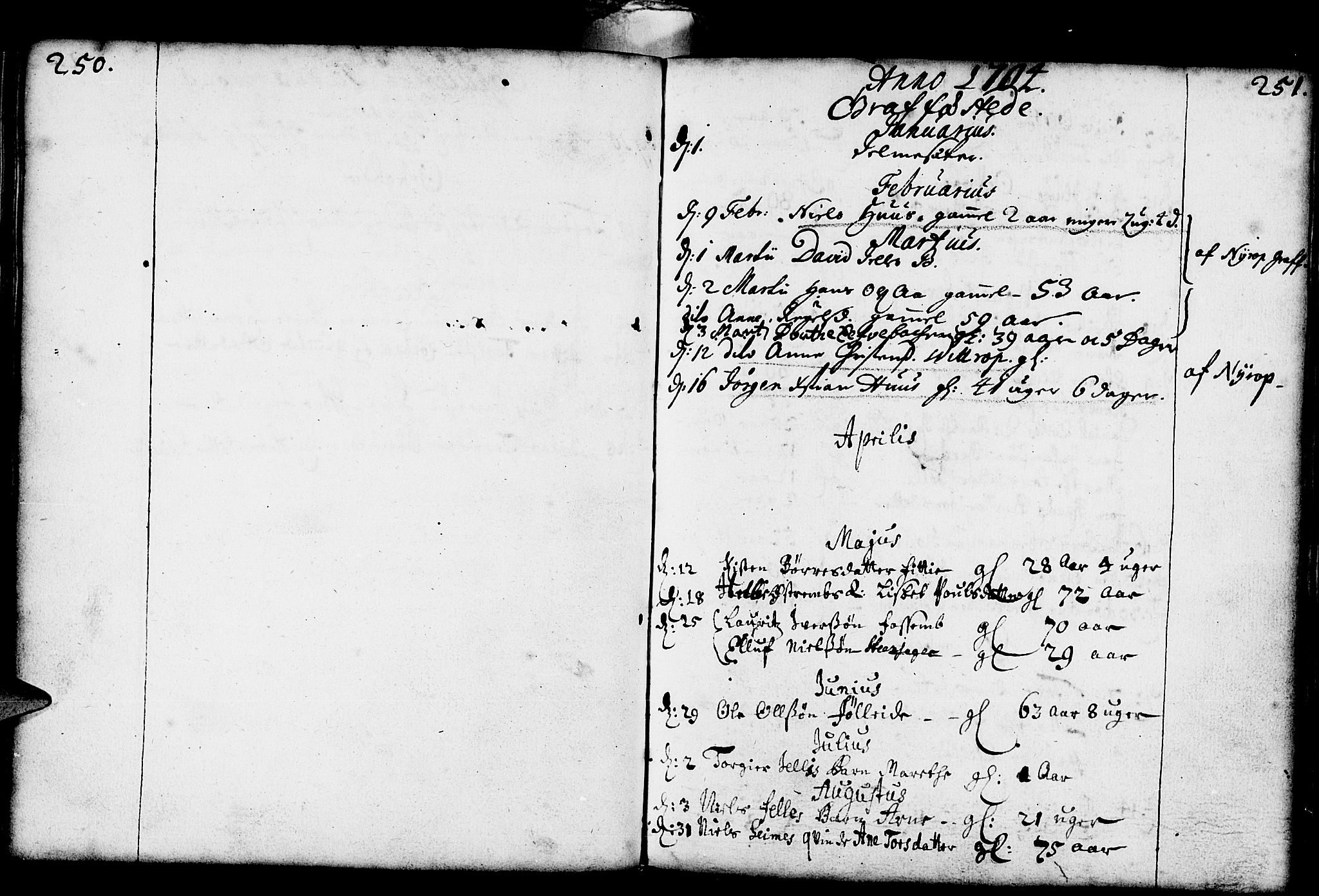 Gloppen sokneprestembete, AV/SAB-A-80101/H/Haa/Haaa/L0001: Parish register (official) no. A 1, 1686-1711, p. 250-251