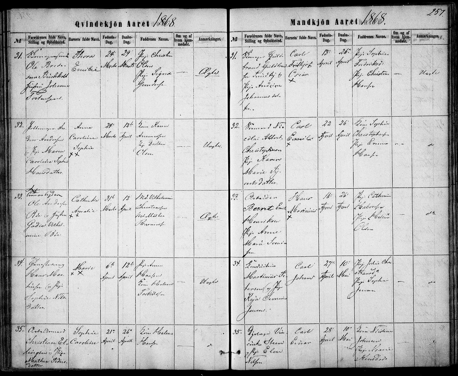 Rikshospitalet prestekontor Kirkebøker, AV/SAO-A-10309b/F/L0004: Parish register (official) no. 4, 1853-1870, p. 257