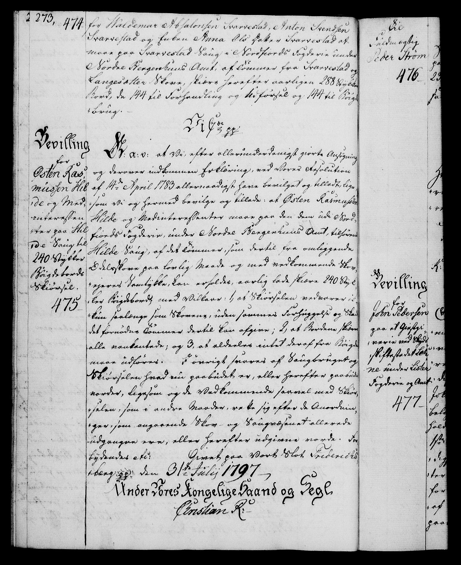 Rentekammeret, Kammerkanselliet, AV/RA-EA-3111/G/Gg/Gga/L0015: Norsk ekspedisjonsprotokoll med register (merket RK 53.15), 1790-1791, p. 273