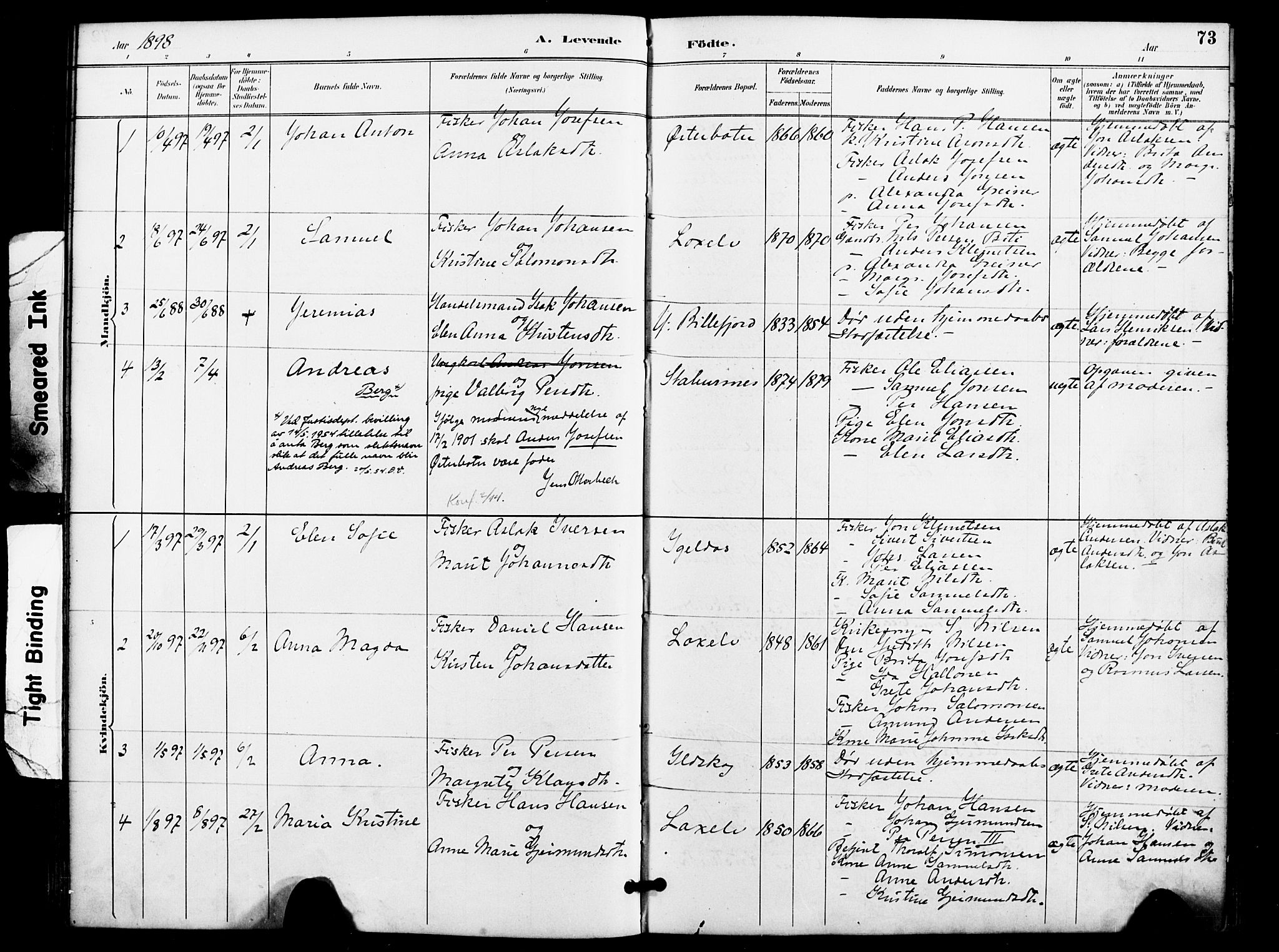 Kistrand/Porsanger sokneprestembete, SATØ/S-1351/H/Ha/L0008.kirke: Parish register (official) no. 8, 1890-1898, p. 73