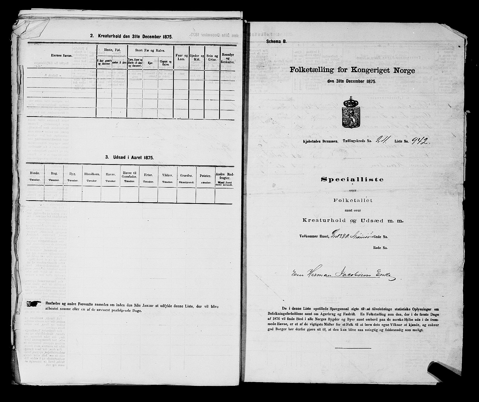 SAKO, 1875 census for 0602 Drammen, 1875, p. 2545