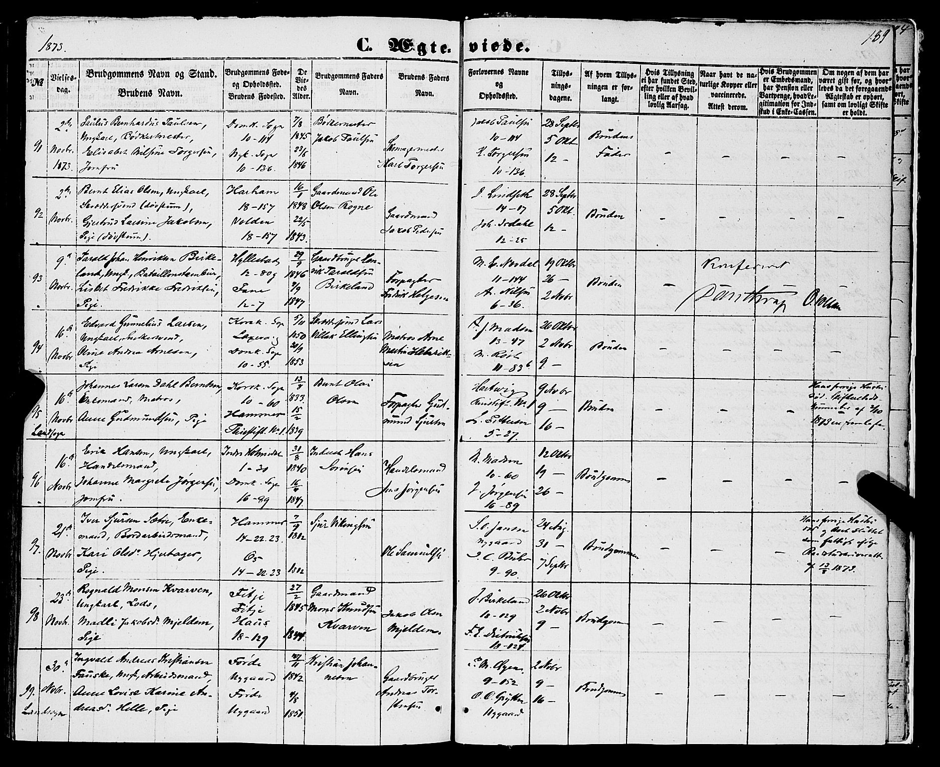 Domkirken sokneprestembete, AV/SAB-A-74801/H/Haa/L0034: Parish register (official) no. D 2, 1853-1874, p. 189