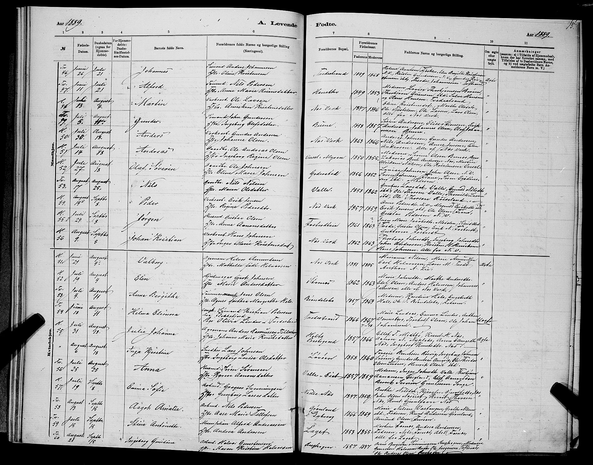 Holt sokneprestkontor, AV/SAK-1111-0021/F/Fb/L0010: Parish register (copy) no. B 10, 1883-1896, p. 75