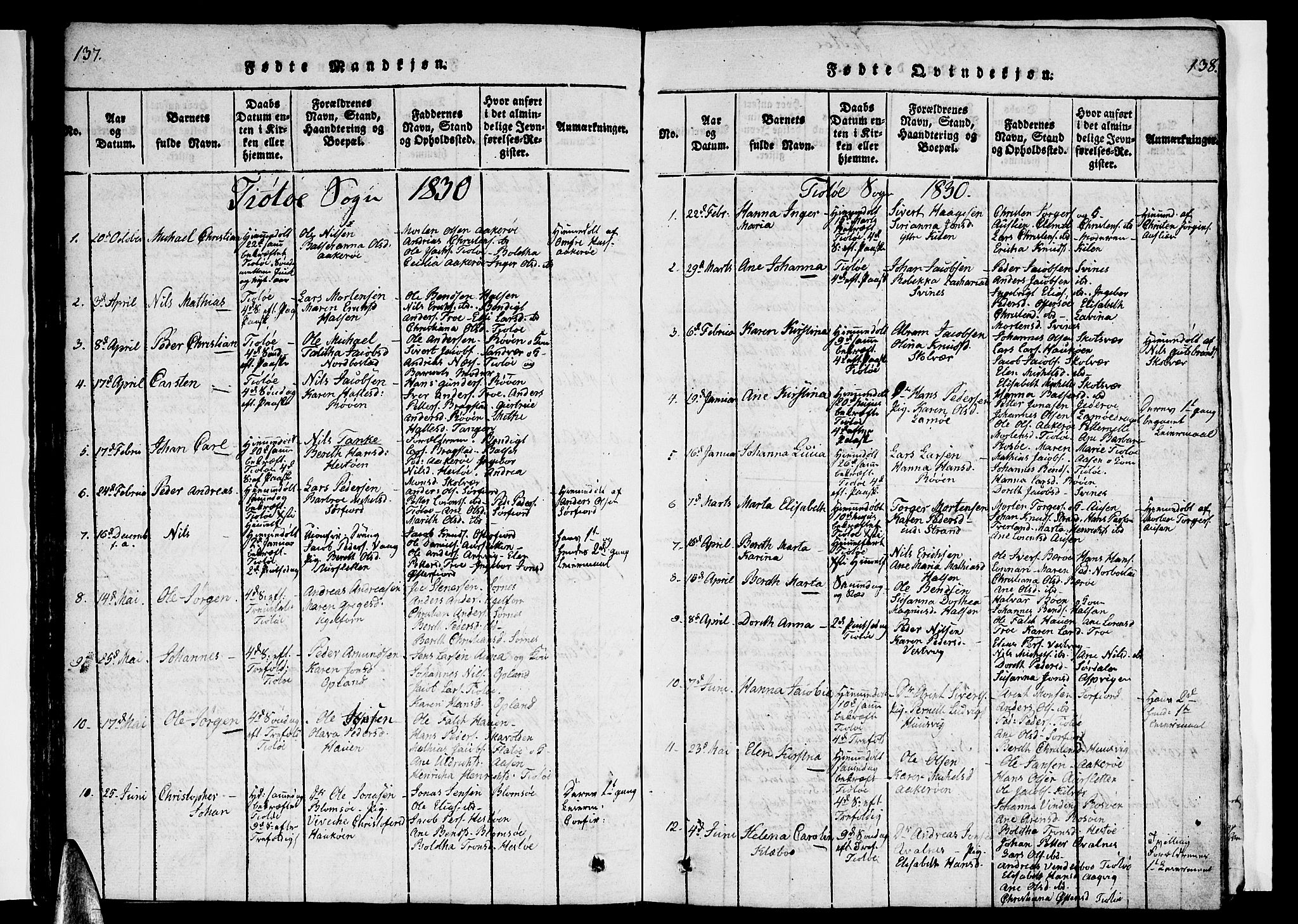 Ministerialprotokoller, klokkerbøker og fødselsregistre - Nordland, SAT/A-1459/830/L0458: Parish register (copy) no. 830C01 /2, 1829-1840, p. 137-138