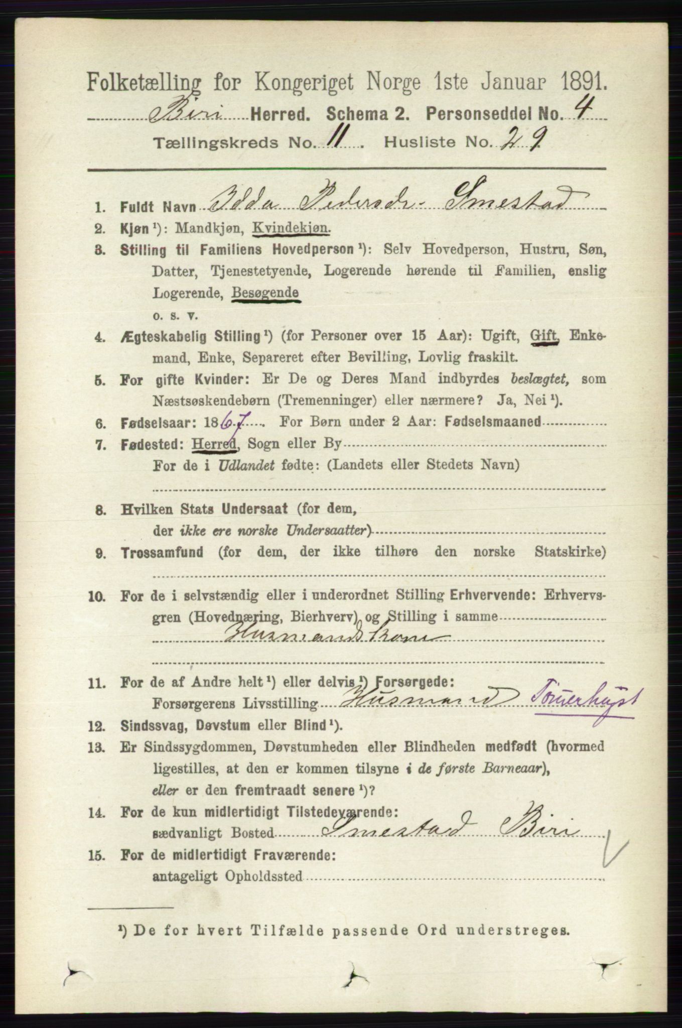 RA, 1891 census for 0525 Biri, 1891, p. 4535