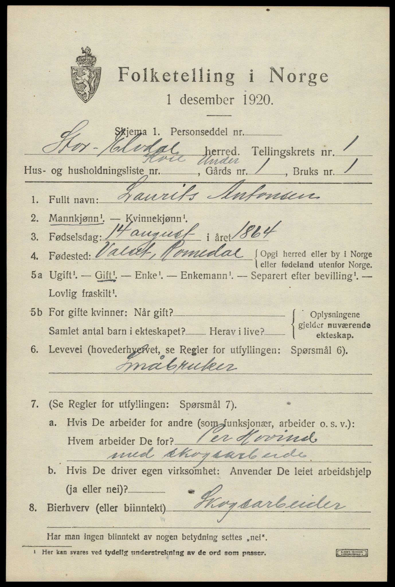 SAH, 1920 census for Stor-Elvdal, 1920, p. 2118