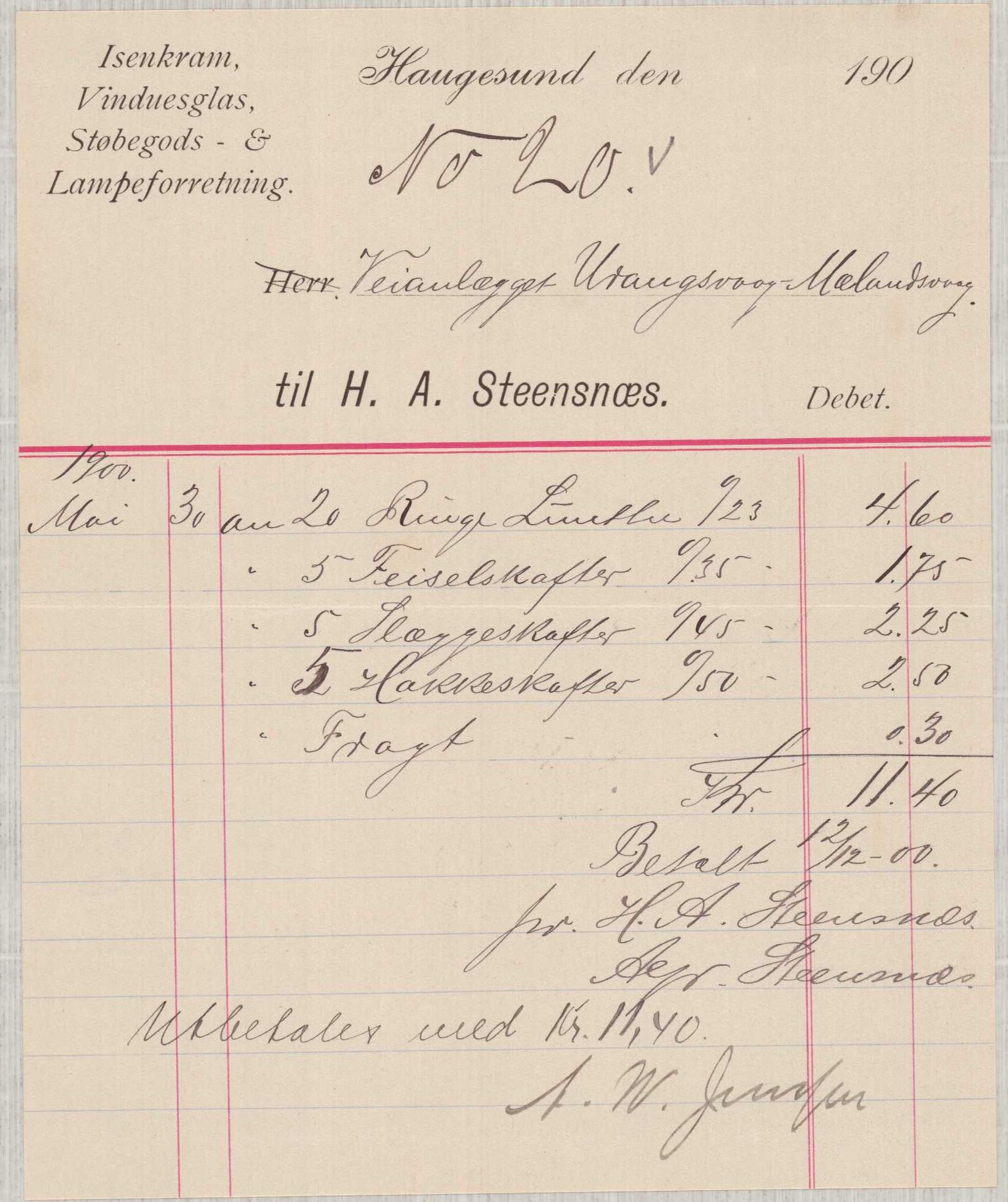 Finnaas kommune. Formannskapet, IKAH/1218a-021/E/Ea/L0002/0001: Rekneskap for veganlegg / Rekneskap for veganlegget Urangsvåg - Mælandsvåg, 1898-1900, p. 162