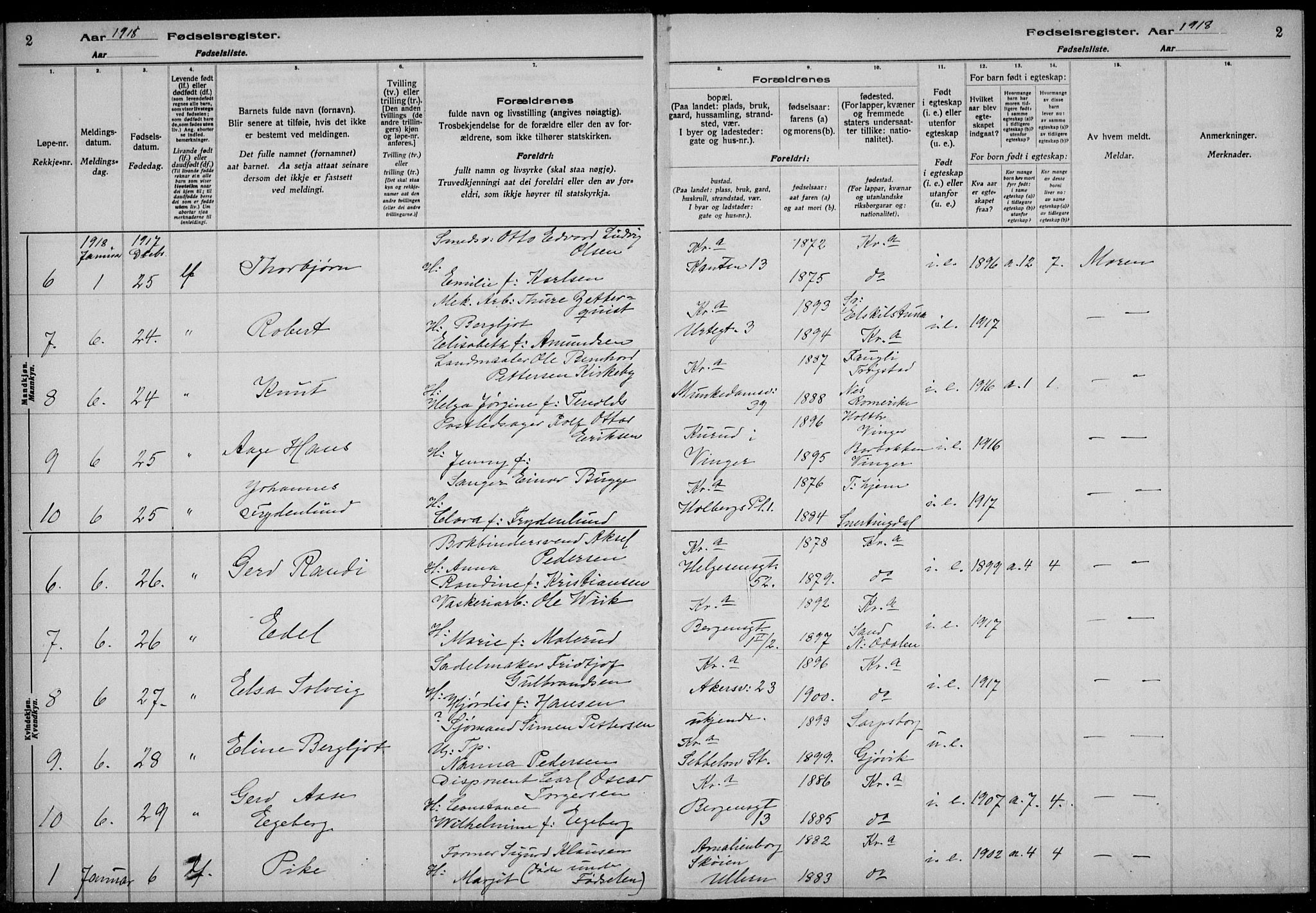 Rikshospitalet prestekontor Kirkebøker, AV/SAO-A-10309b/J/L0003: Birth register no. 3, 1918-1918, p. 2