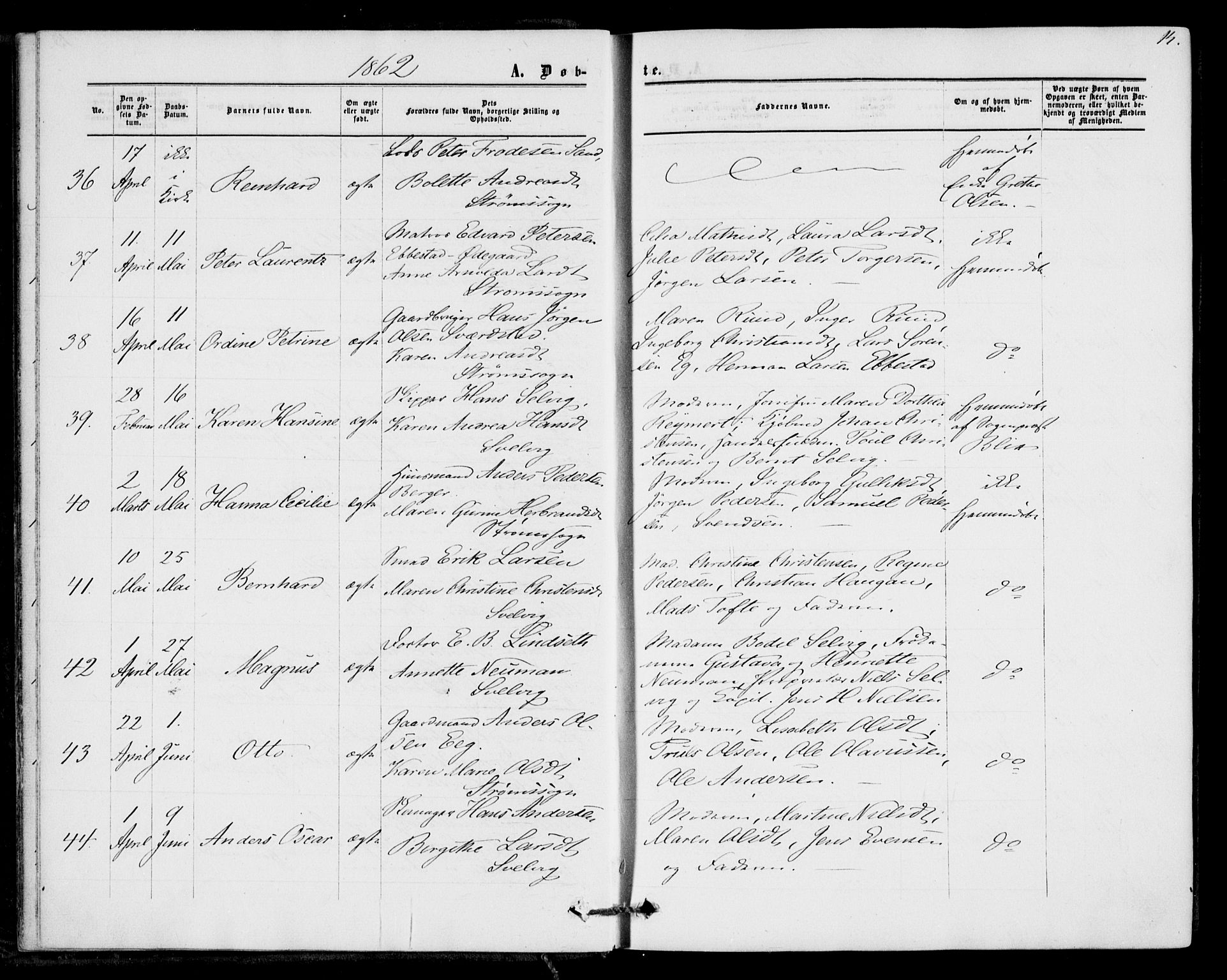 Strømm kirkebøker, AV/SAKO-A-322/F/Fa/L0001: Parish register (official) no. I 1, 1861-1869, p. 14