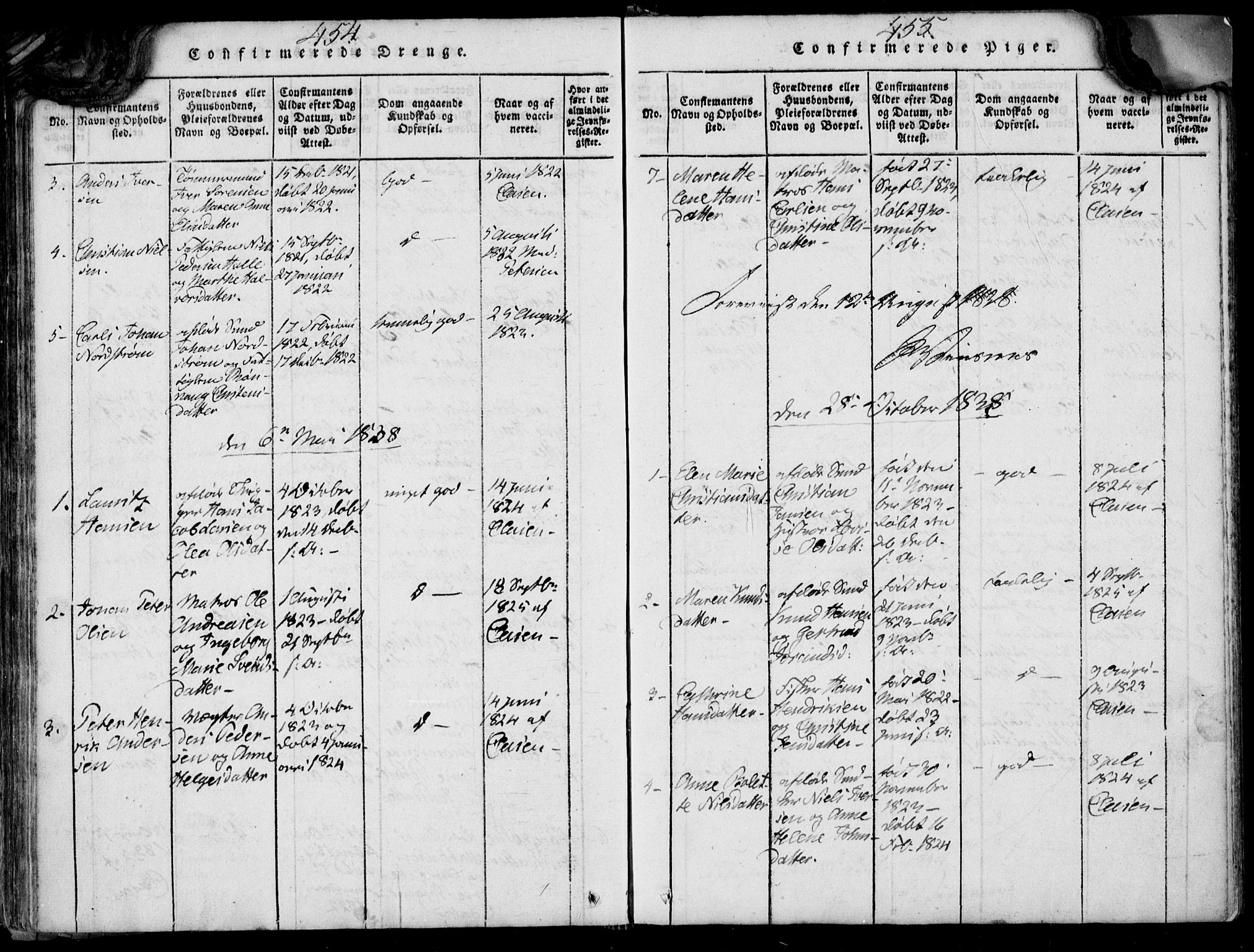 Larvik kirkebøker, AV/SAKO-A-352/F/Fb/L0002: Parish register (official) no. II 2, 1818-1842, p. 454-455