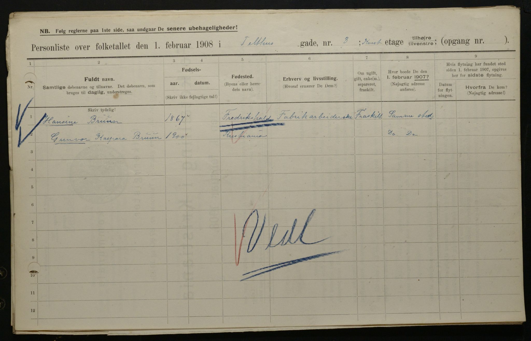 OBA, Municipal Census 1908 for Kristiania, 1908, p. 96708