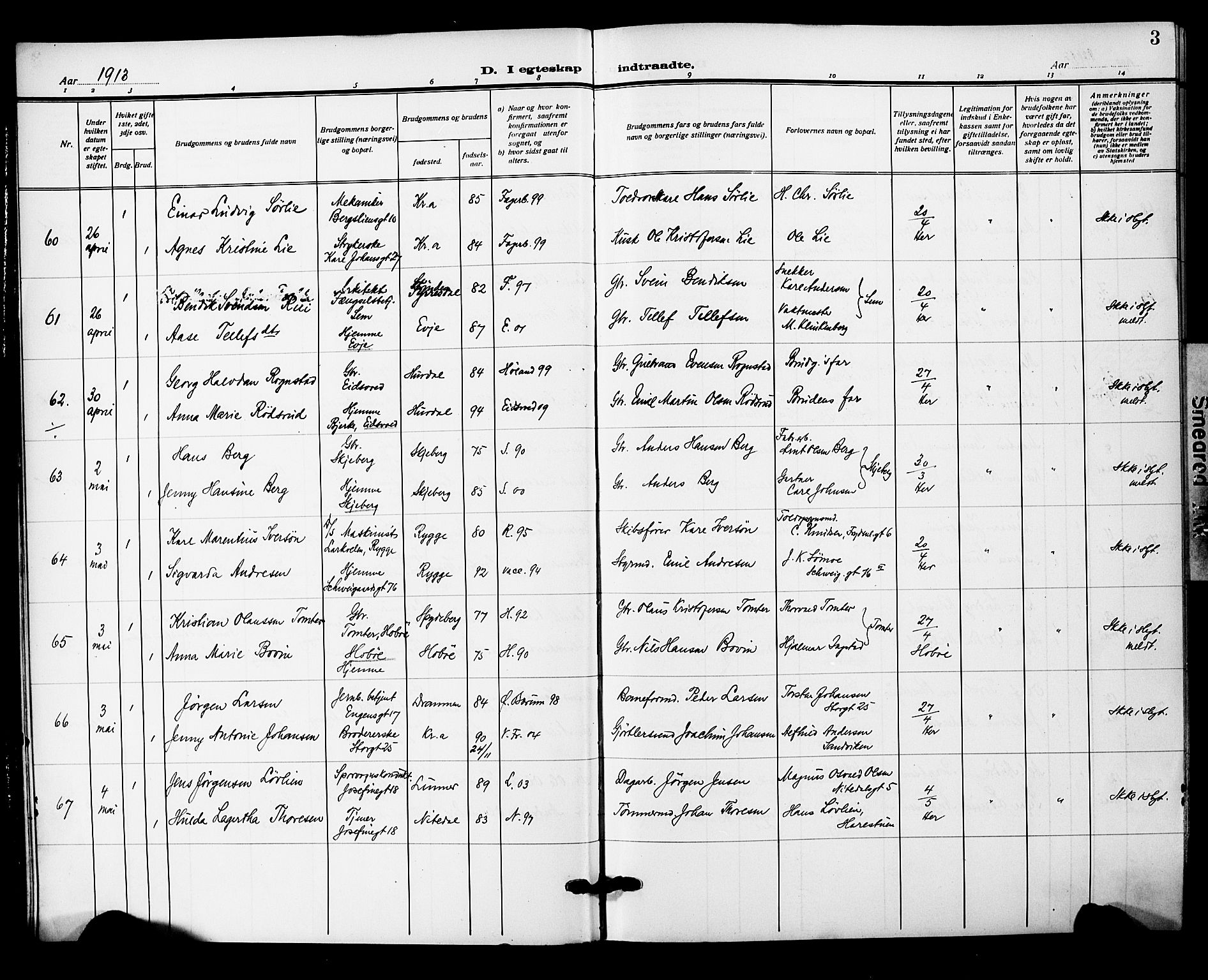 Oslo domkirke Kirkebøker, AV/SAO-A-10752/F/Fa/L0034: Parish register (official) no. 34, 1913-1921, p. 3