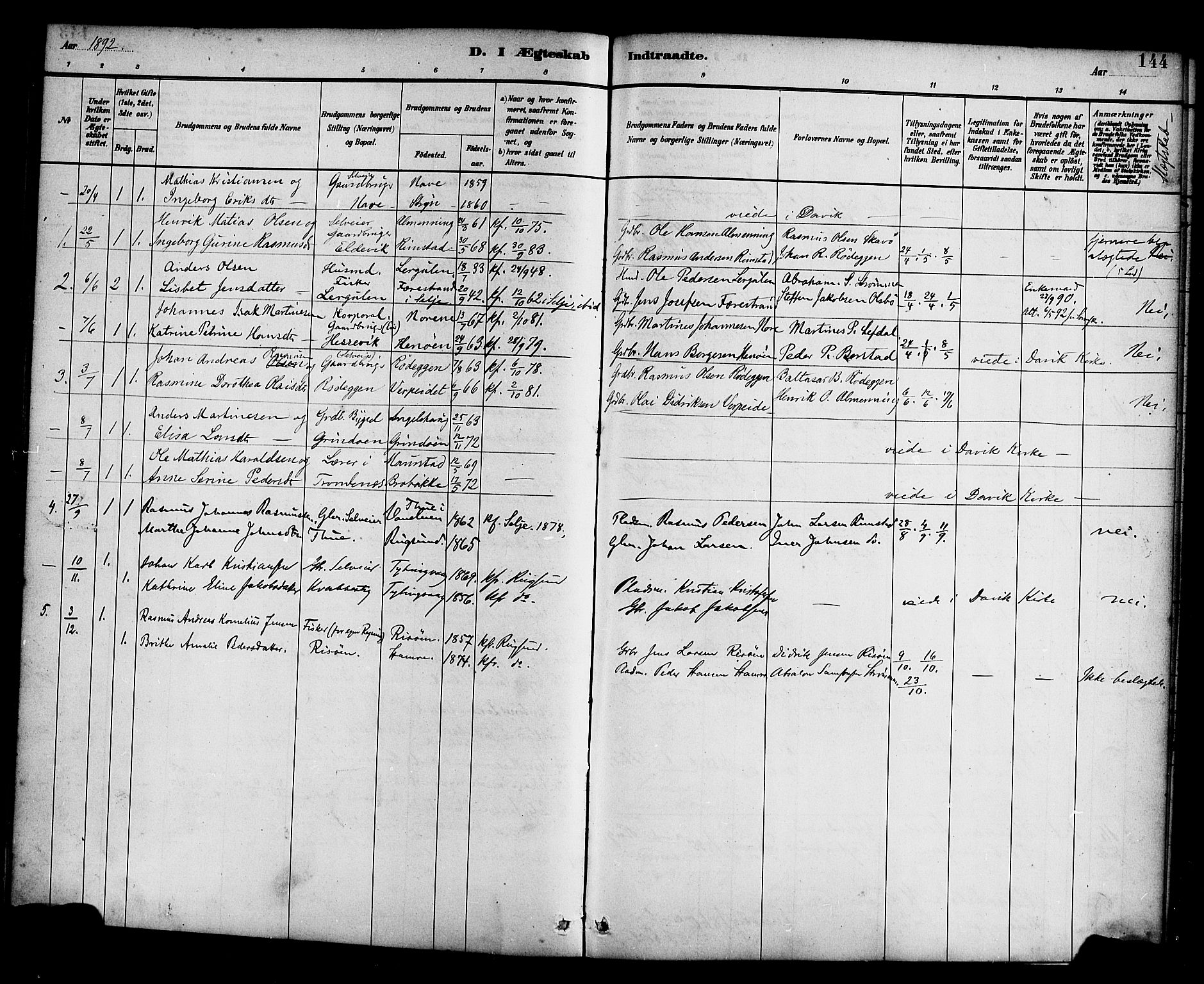 Davik sokneprestembete, SAB/A-79701/H/Haa/Haad/L0001: Parish register (official) no. D 1, 1882-1900, p. 144