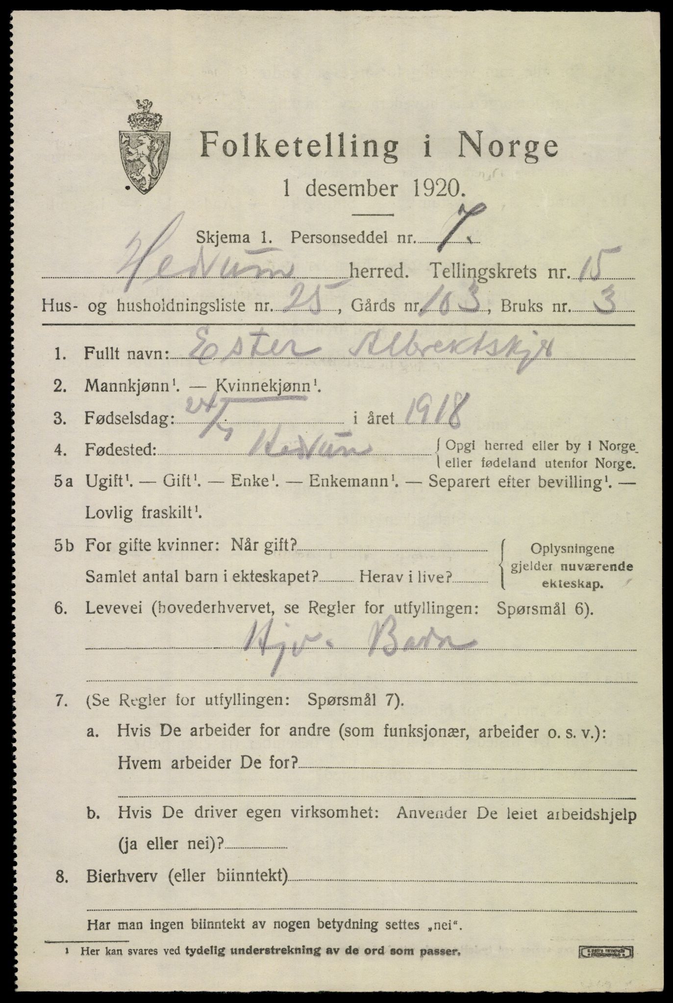 SAKO, 1920 census for Hedrum, 1920, p. 10245