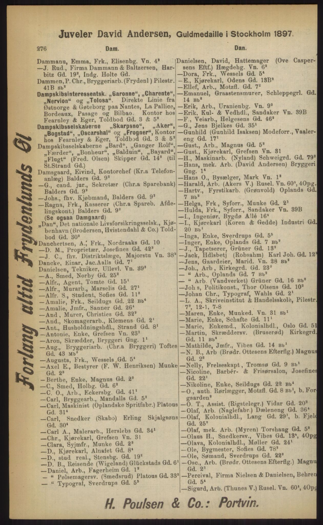 Kristiania/Oslo adressebok, PUBL/-, 1903, p. 276