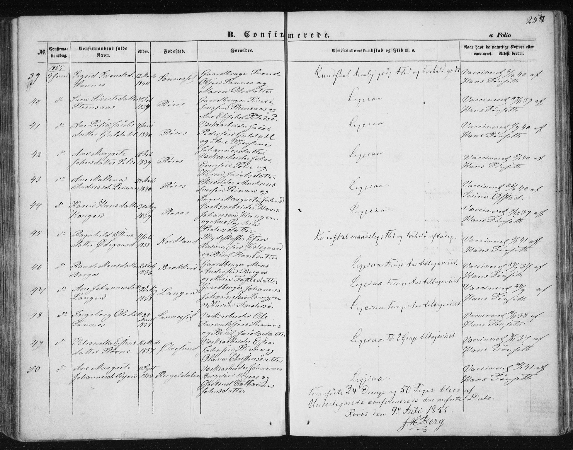 Ministerialprotokoller, klokkerbøker og fødselsregistre - Sør-Trøndelag, SAT/A-1456/681/L0931: Parish register (official) no. 681A09, 1845-1859, p. 257