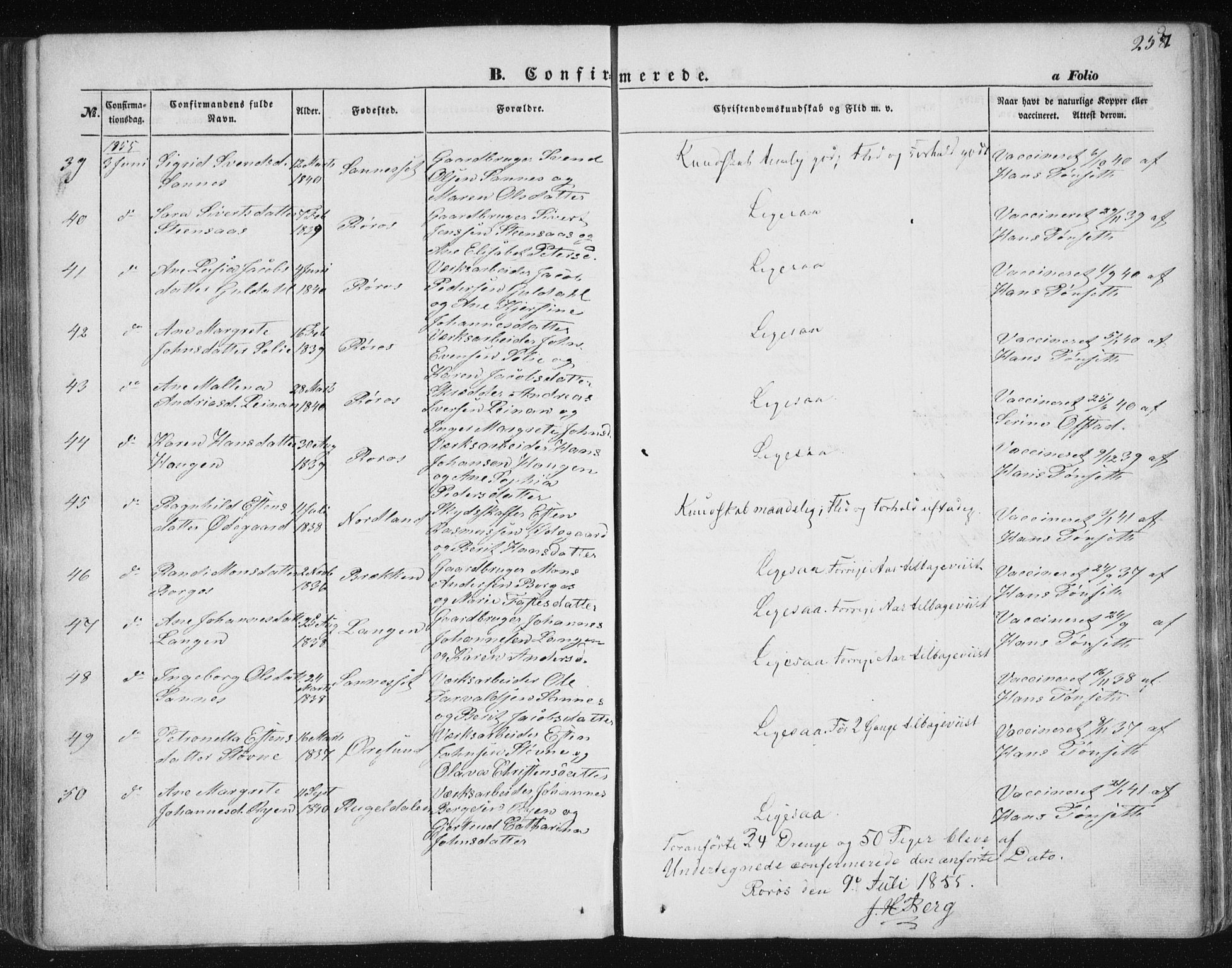 Ministerialprotokoller, klokkerbøker og fødselsregistre - Sør-Trøndelag, AV/SAT-A-1456/681/L0931: Parish register (official) no. 681A09, 1845-1859, p. 257