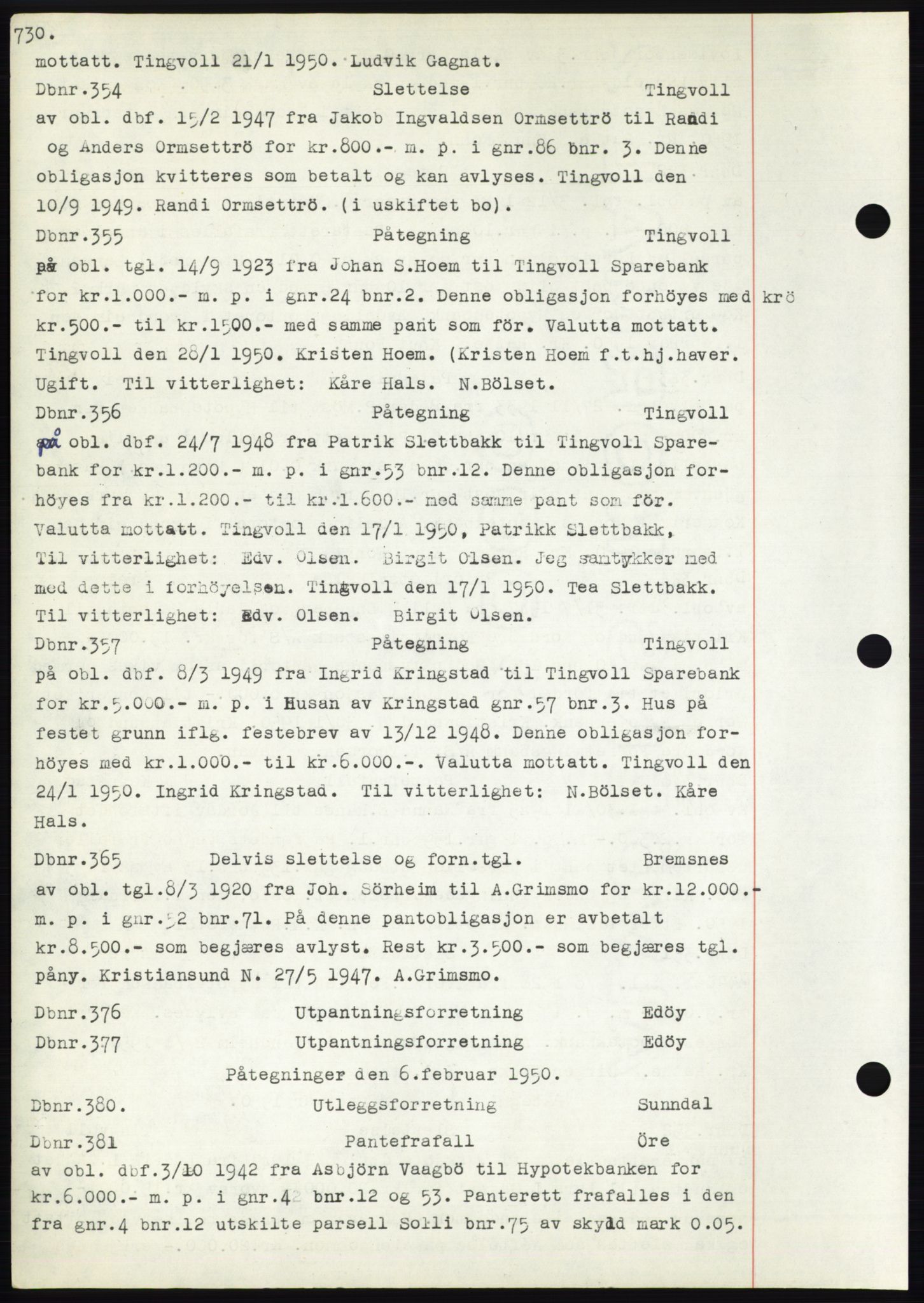 Nordmøre sorenskriveri, AV/SAT-A-4132/1/2/2Ca: Mortgage book no. C82b, 1946-1951, Diary no: : 354/1950