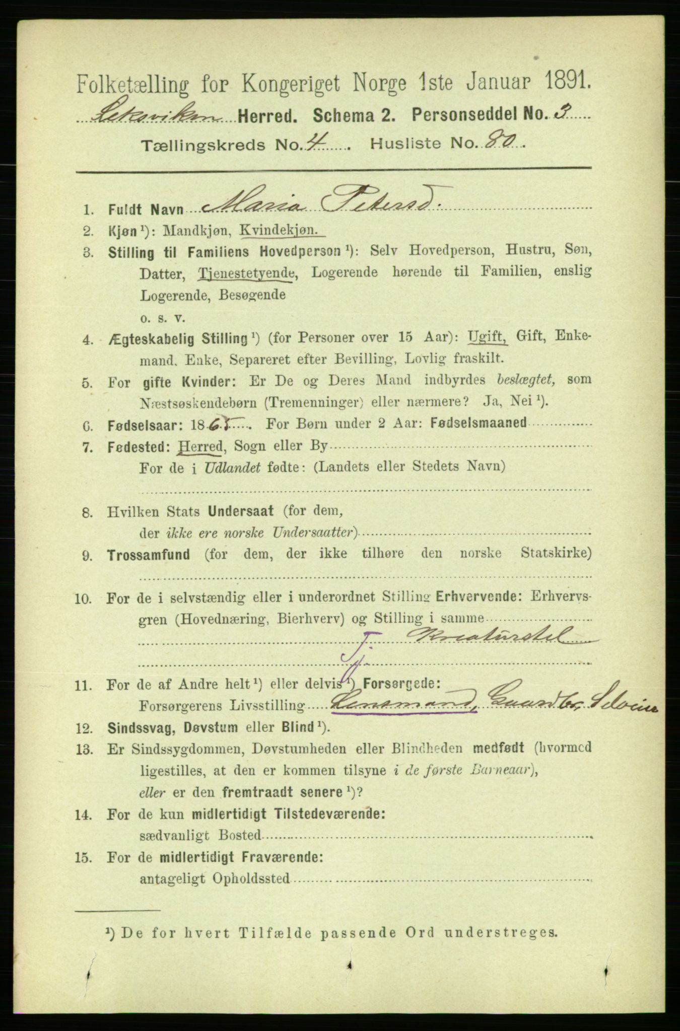 RA, 1891 census for 1718 Leksvik, 1891, p. 2445