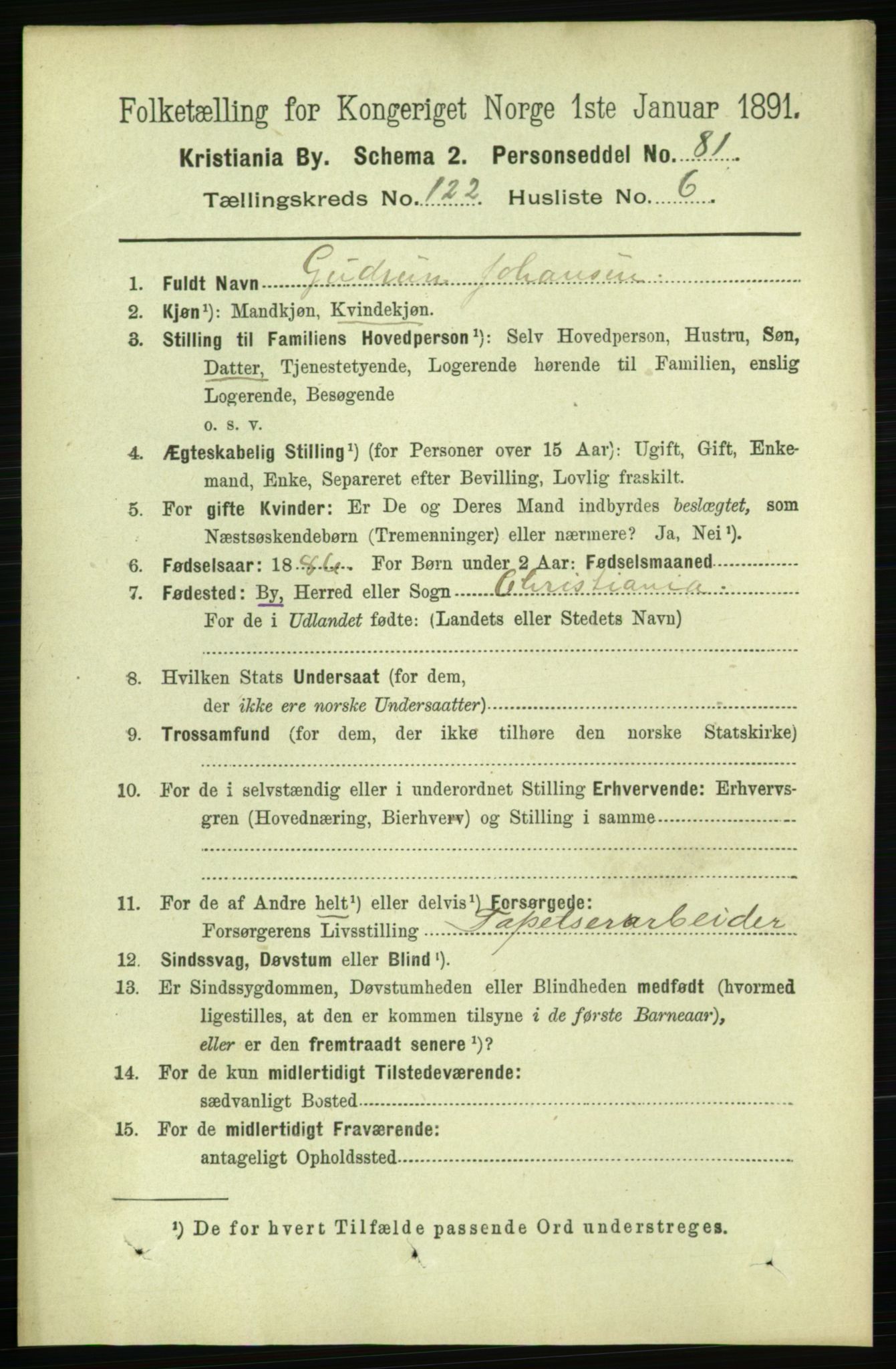 RA, 1891 census for 0301 Kristiania, 1891, p. 64864