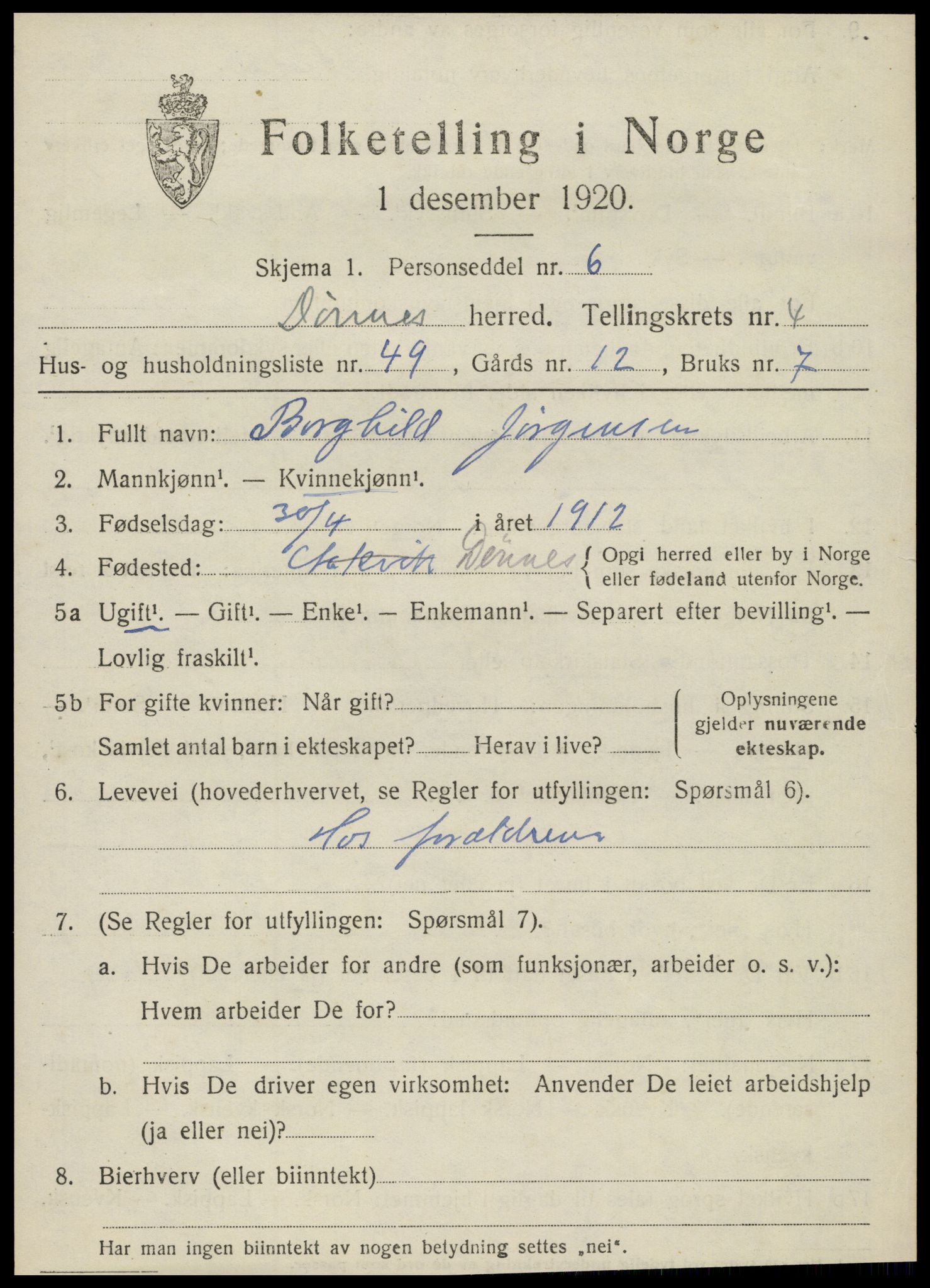 SAT, 1920 census for Dønnes, 1920, p. 2746