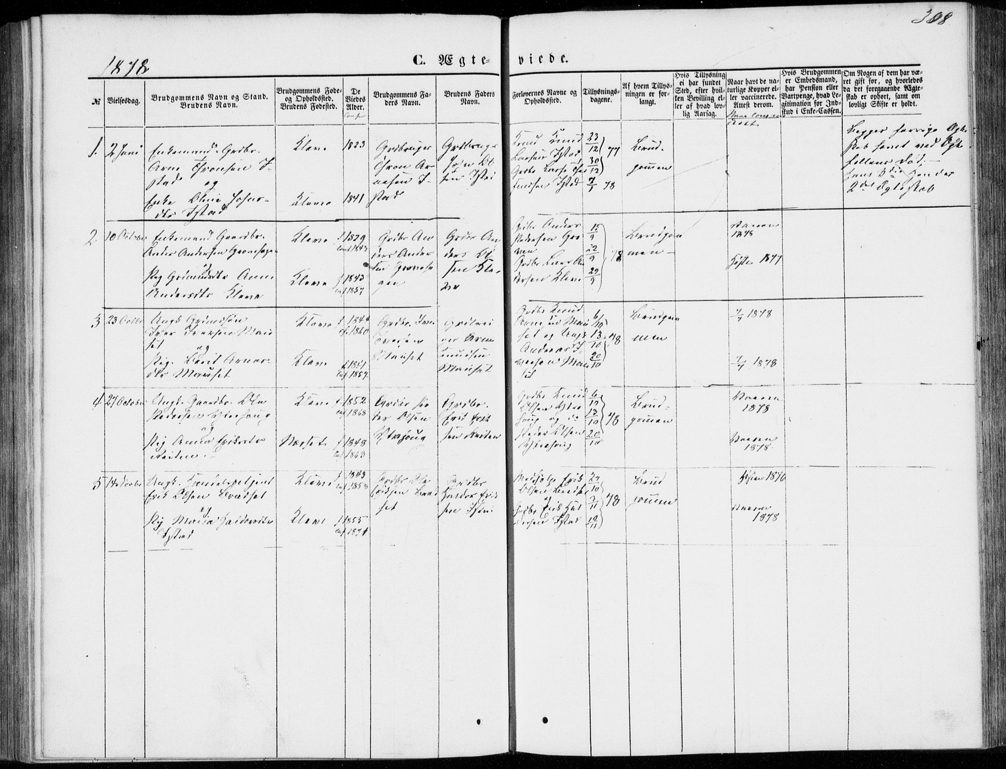 Ministerialprotokoller, klokkerbøker og fødselsregistre - Møre og Romsdal, AV/SAT-A-1454/557/L0681: Parish register (official) no. 557A03, 1869-1886, p. 308