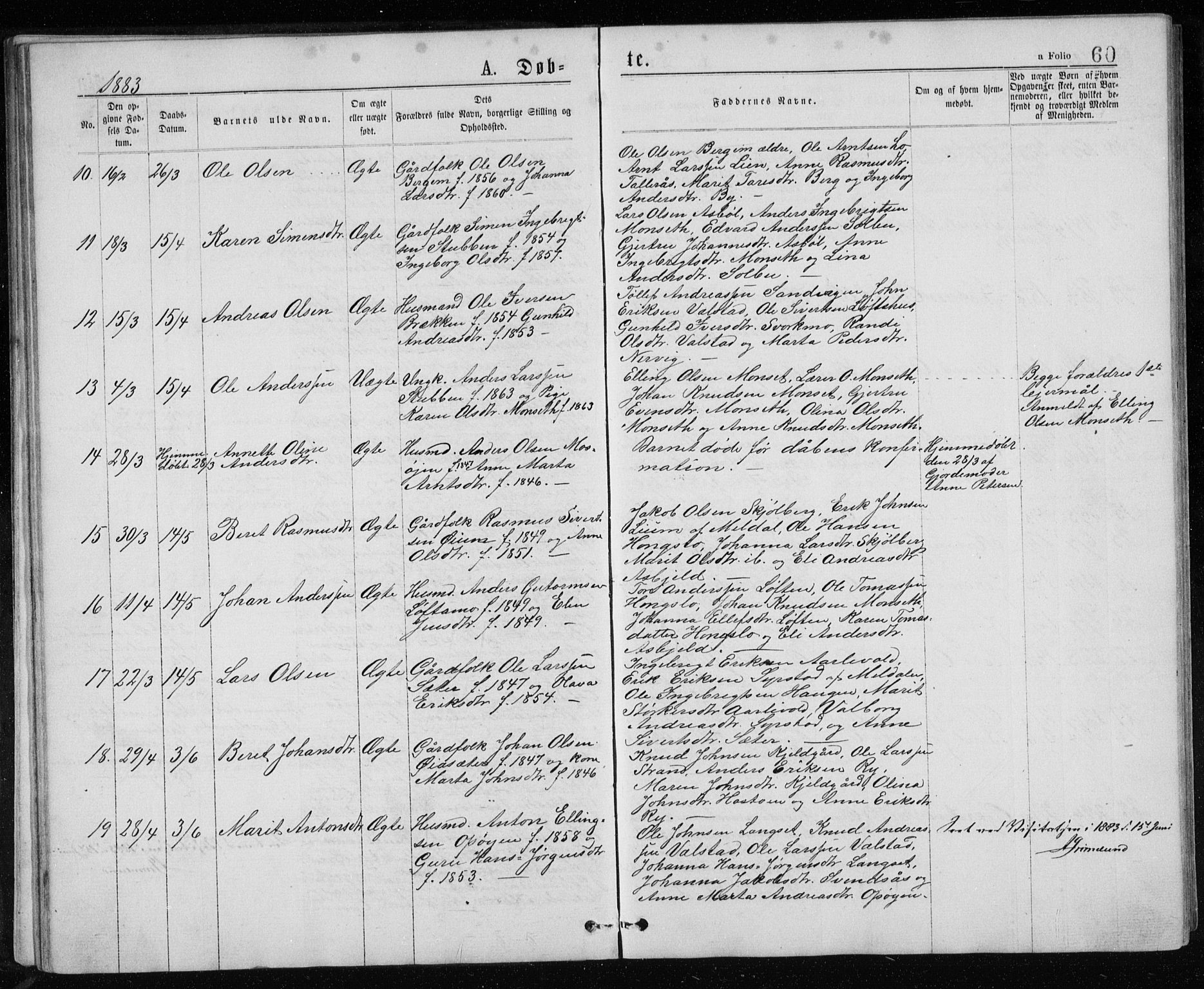Ministerialprotokoller, klokkerbøker og fødselsregistre - Sør-Trøndelag, SAT/A-1456/671/L0843: Parish register (copy) no. 671C02, 1873-1892, p. 60