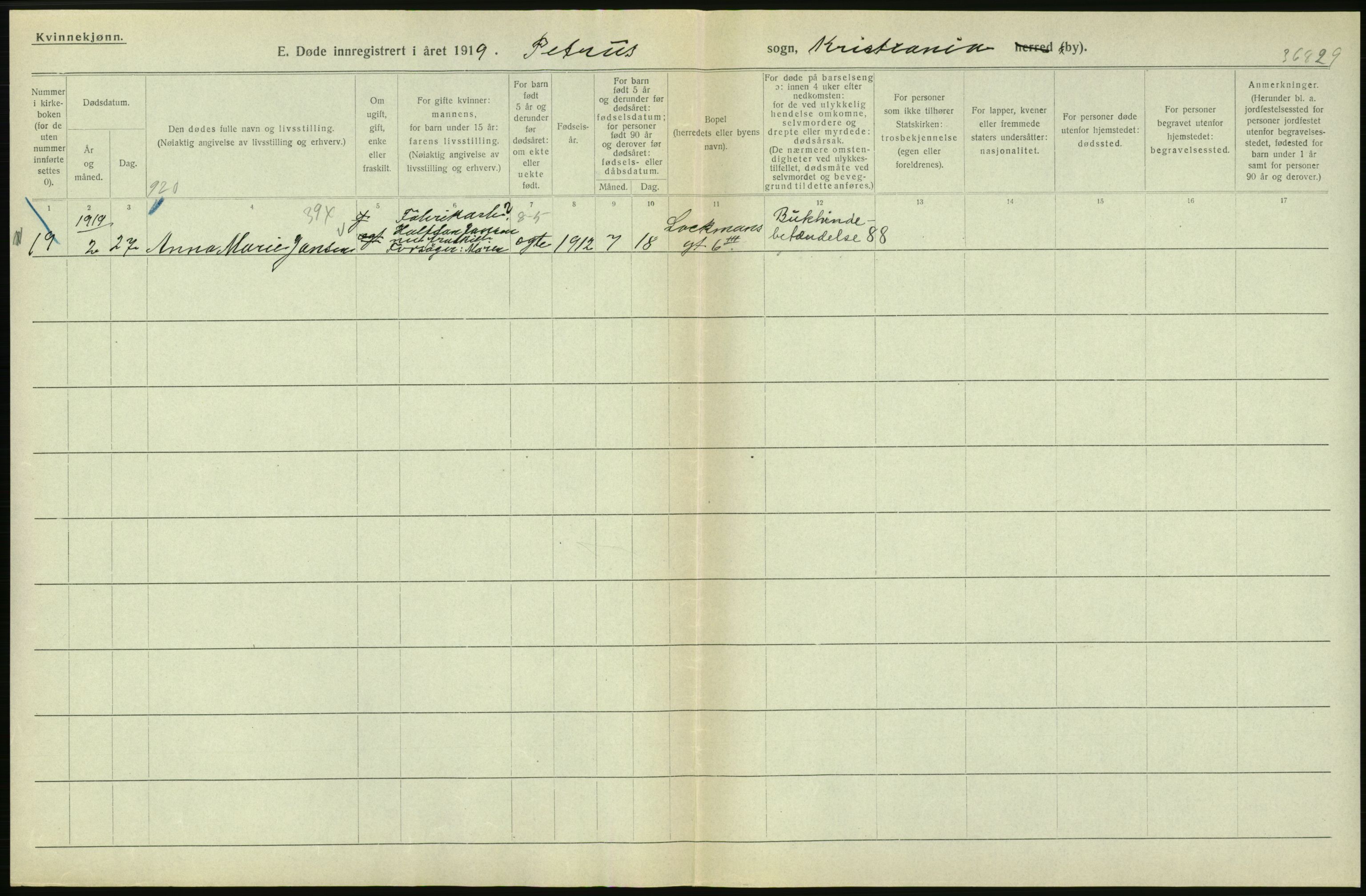 Statistisk sentralbyrå, Sosiodemografiske emner, Befolkning, RA/S-2228/D/Df/Dfb/Dfbi/L0010: Kristiania: Døde, 1919, p. 626