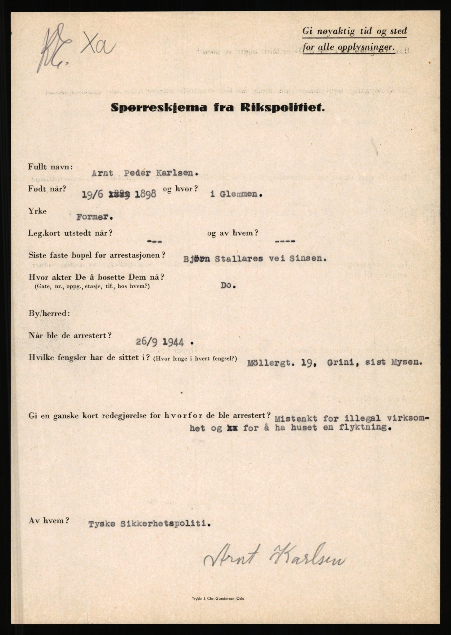 Rikspolitisjefen, AV/RA-S-1560/L/L0009: Karlsen, Aksel Emanuel - Kristiansen, Øivind Vetre, 1940-1945, p. 13